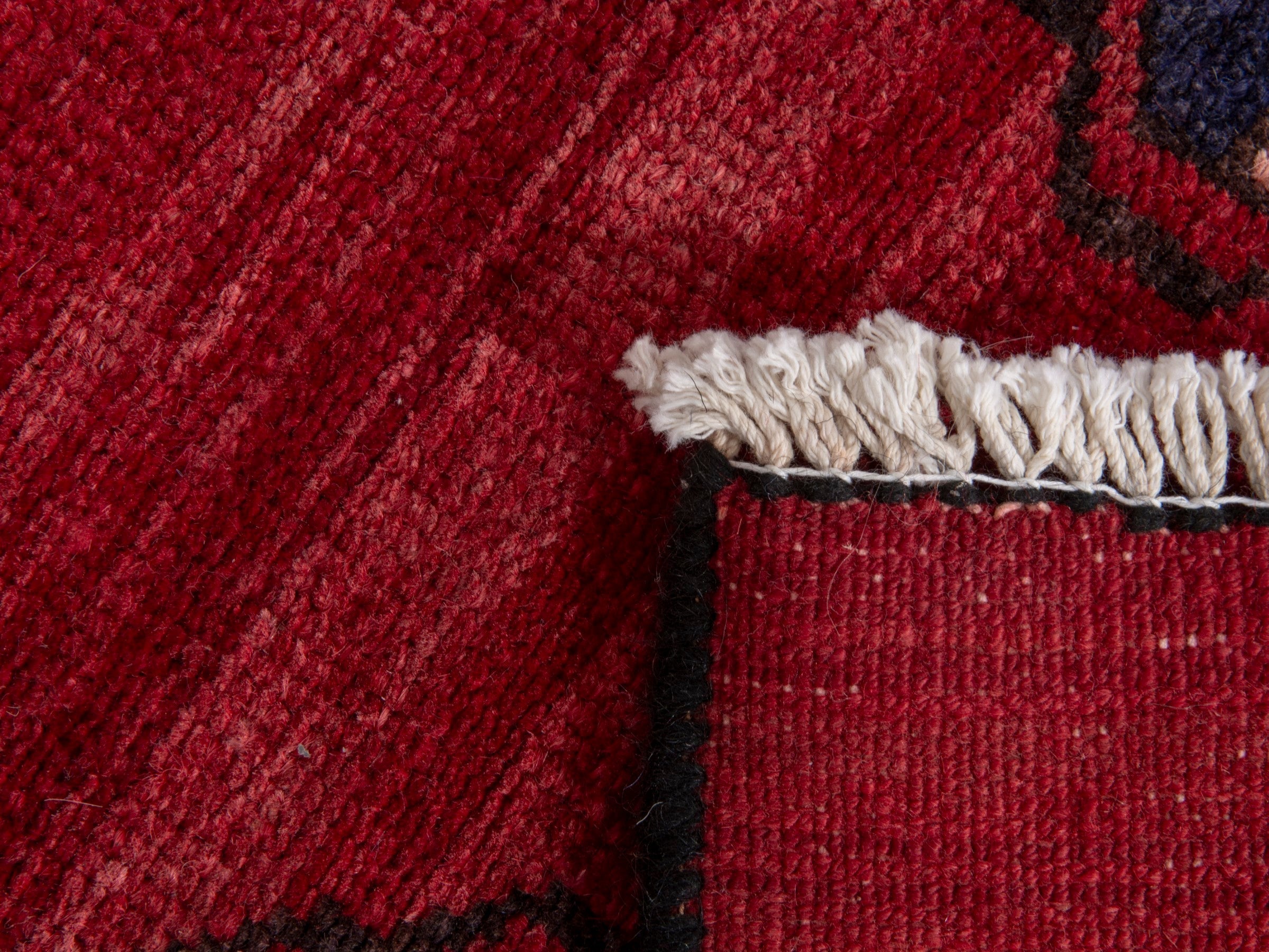 Persian Torkaman accent rug in deep red and dark blue, view 7 of 7