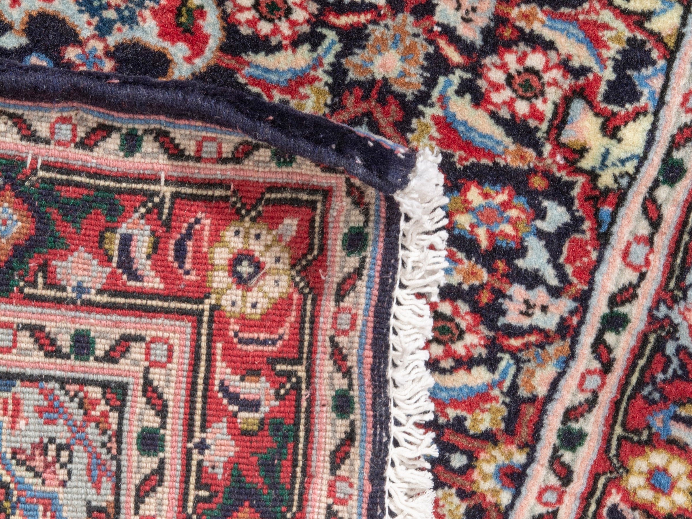Persian Hamedan accent rug in navy and deep red, view 7 of 7
