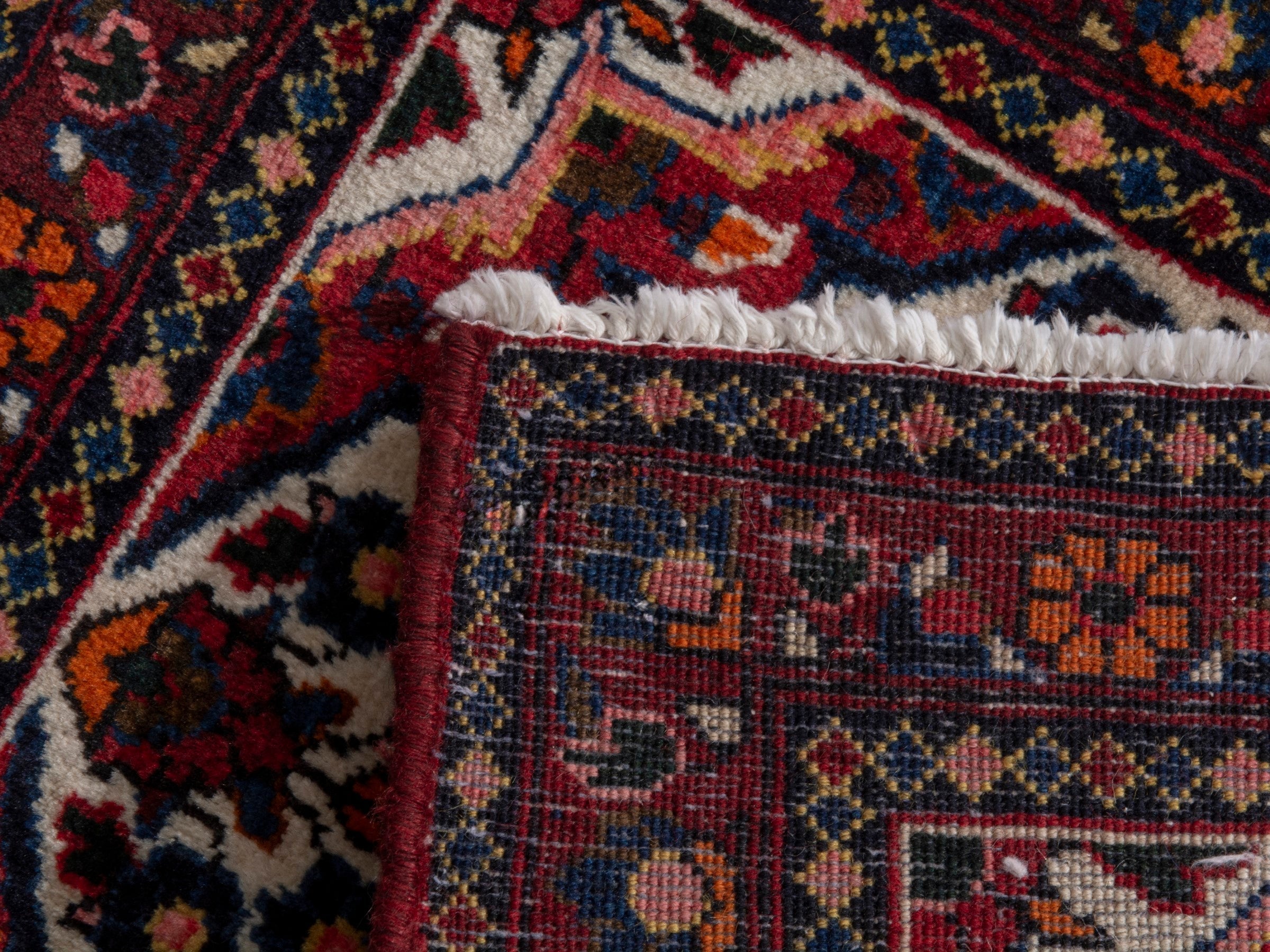 Persian Hamedan accent rug in cream and deep red, view 7 of 7
