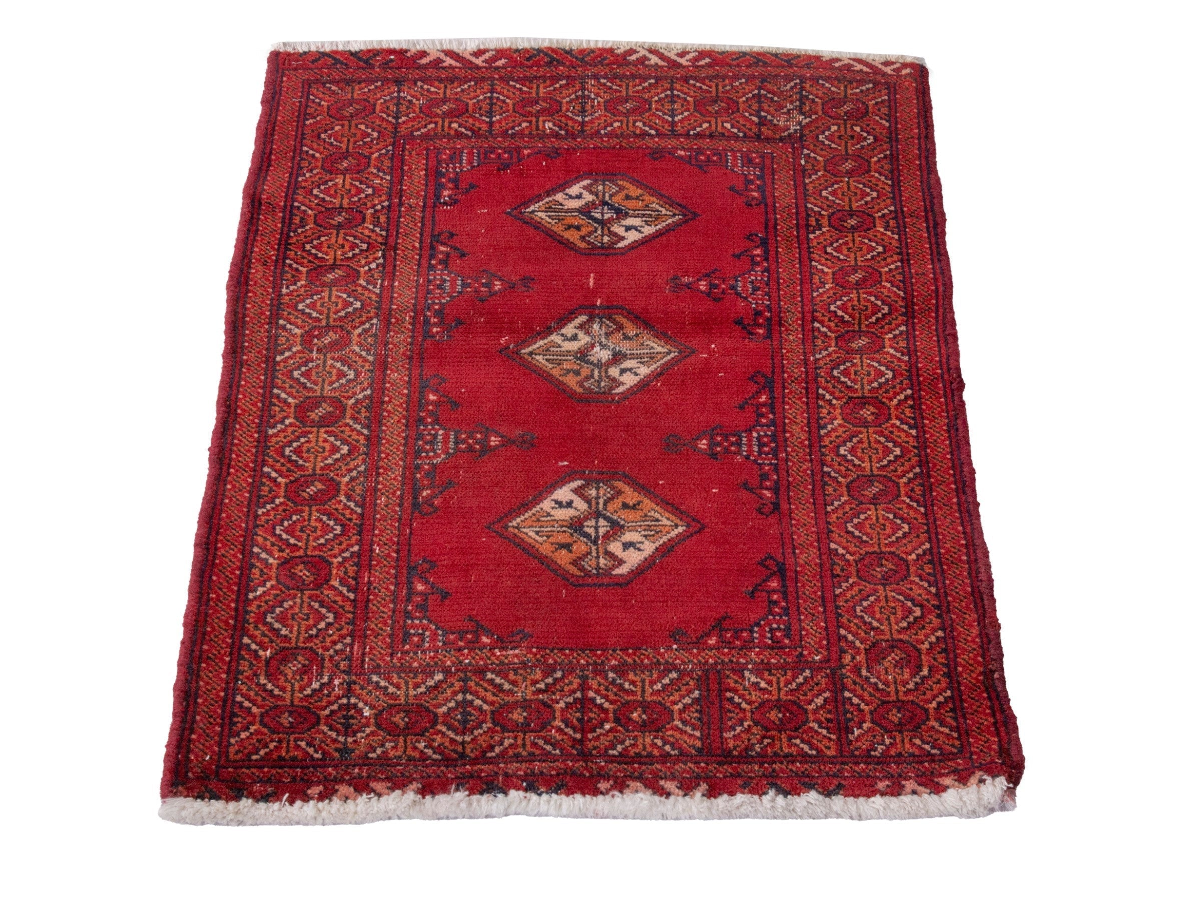 Persian Torkaman accent rug in deep red and burgundy, view 2 of 7