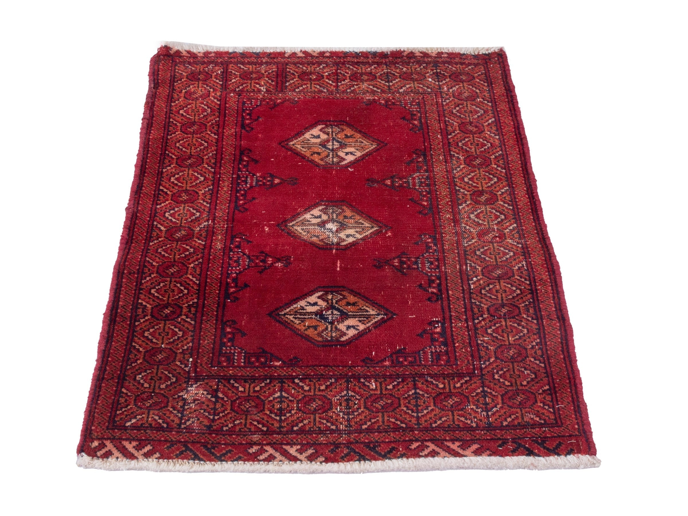 Persian Torkaman accent rug in deep red and burgundy, view 3 of 7