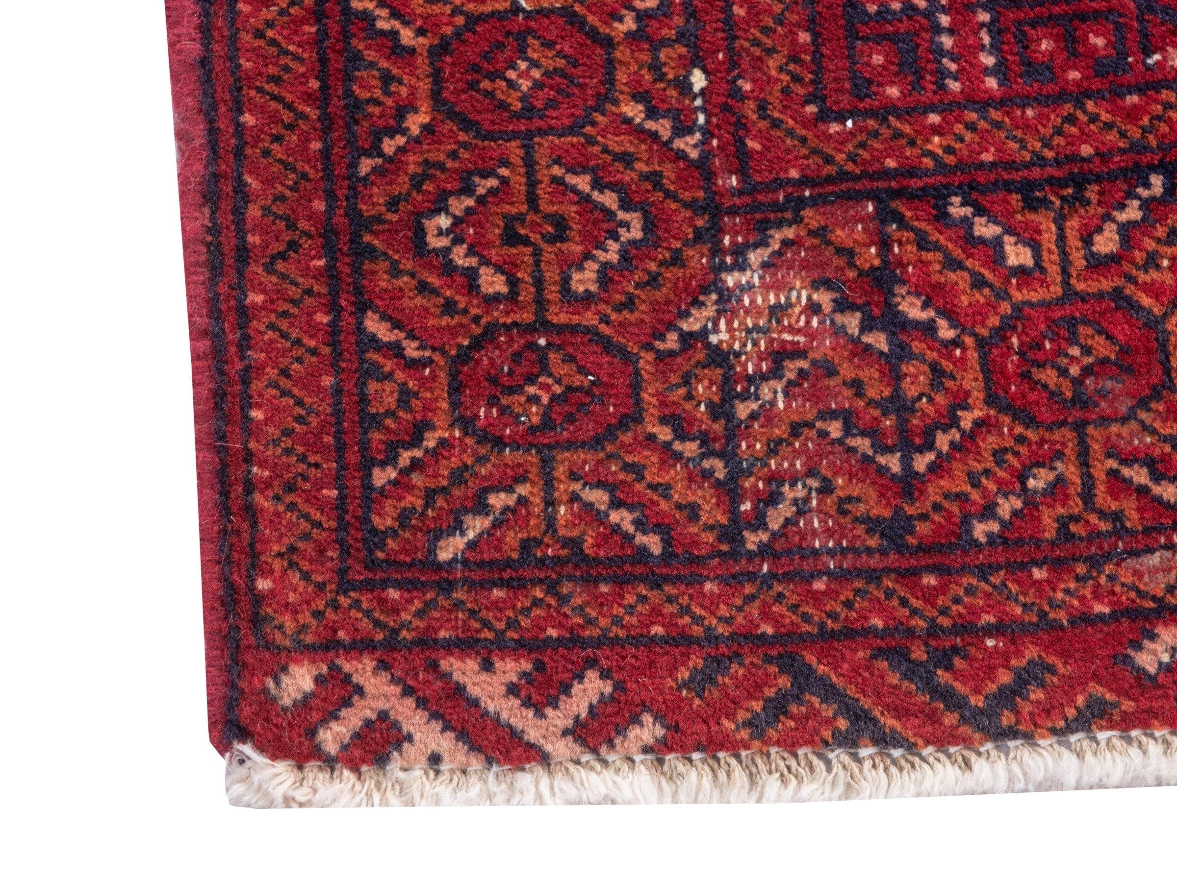 Persian Torkaman accent rug in deep red and burgundy, view 4 of 7