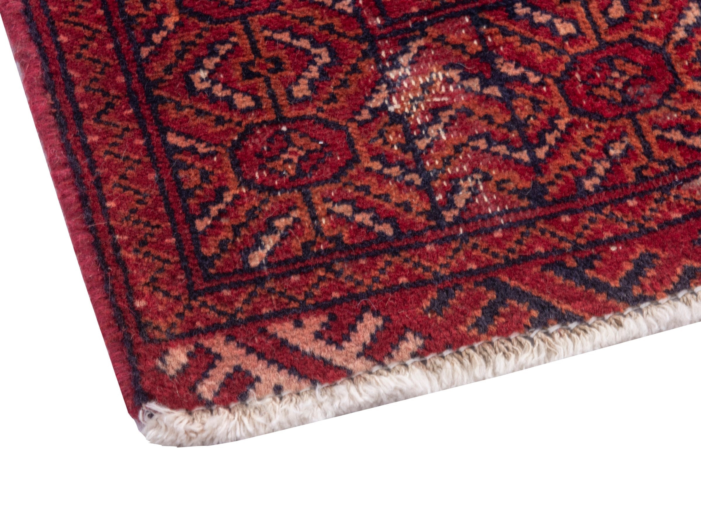 Persian Torkaman accent rug in deep red and burgundy, view 5 of 7