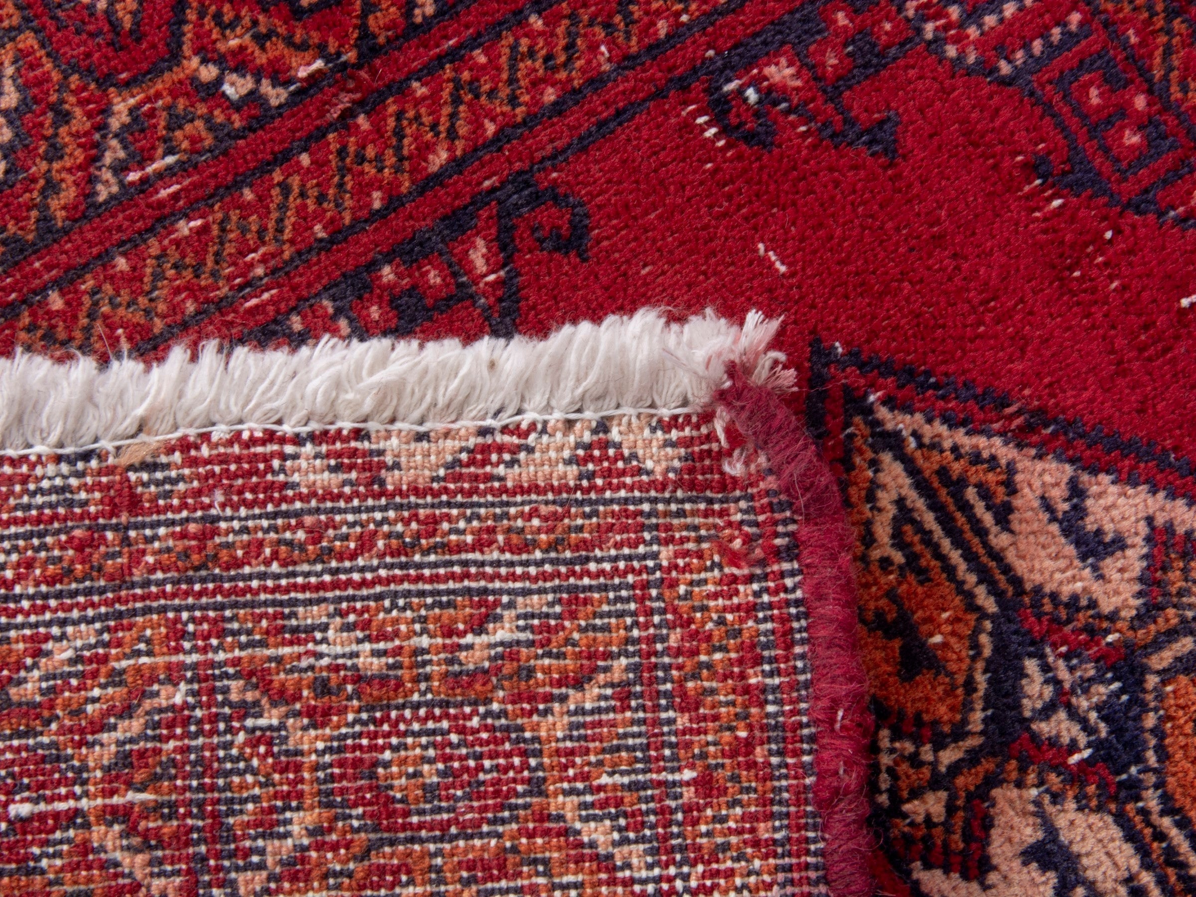 Persian Torkaman accent rug in deep red and burgundy, view 7 of 7