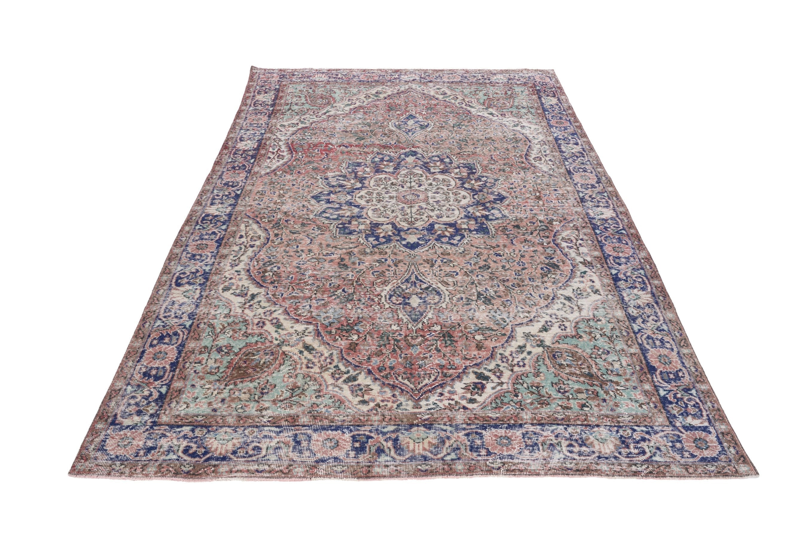 Turkish Isparta area rug in terracotta and navy, view 2 of 10