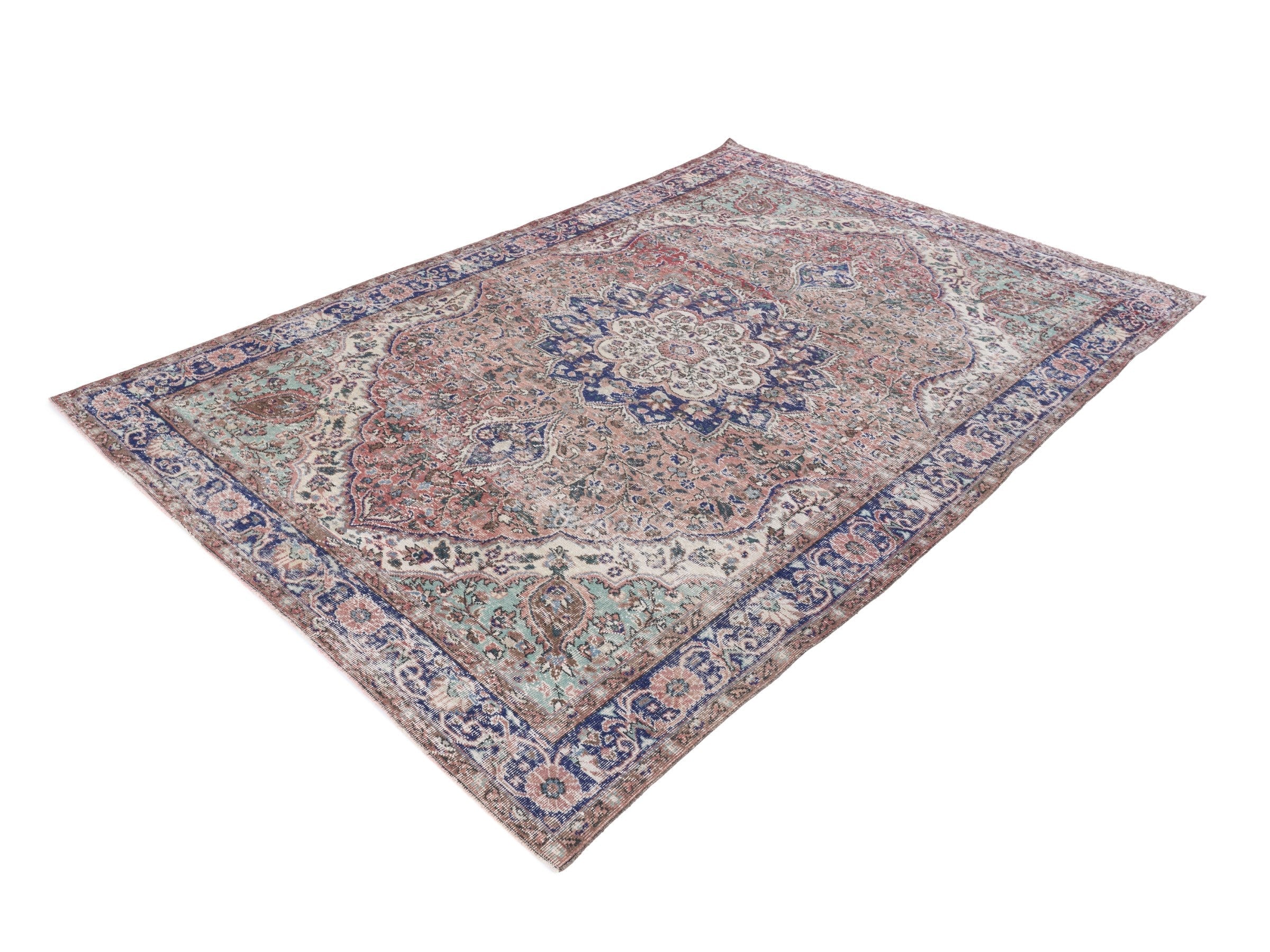 Turkish Isparta area rug in terracotta and navy, view 3 of 10