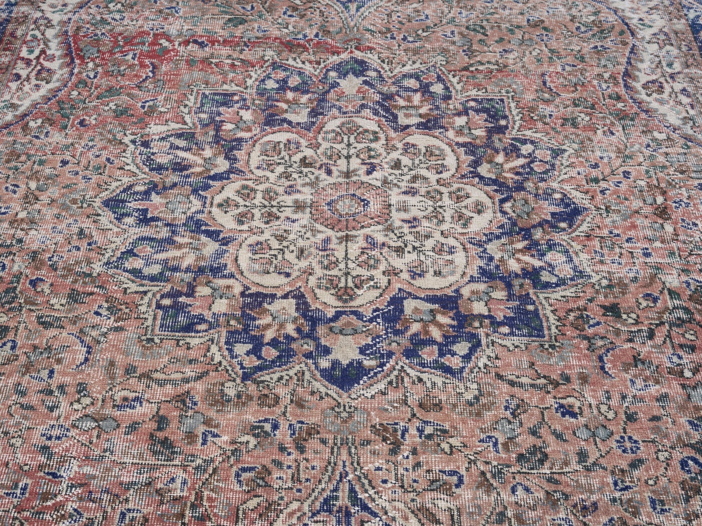 Turkish Isparta area rug in terracotta and navy, view 4 of 10