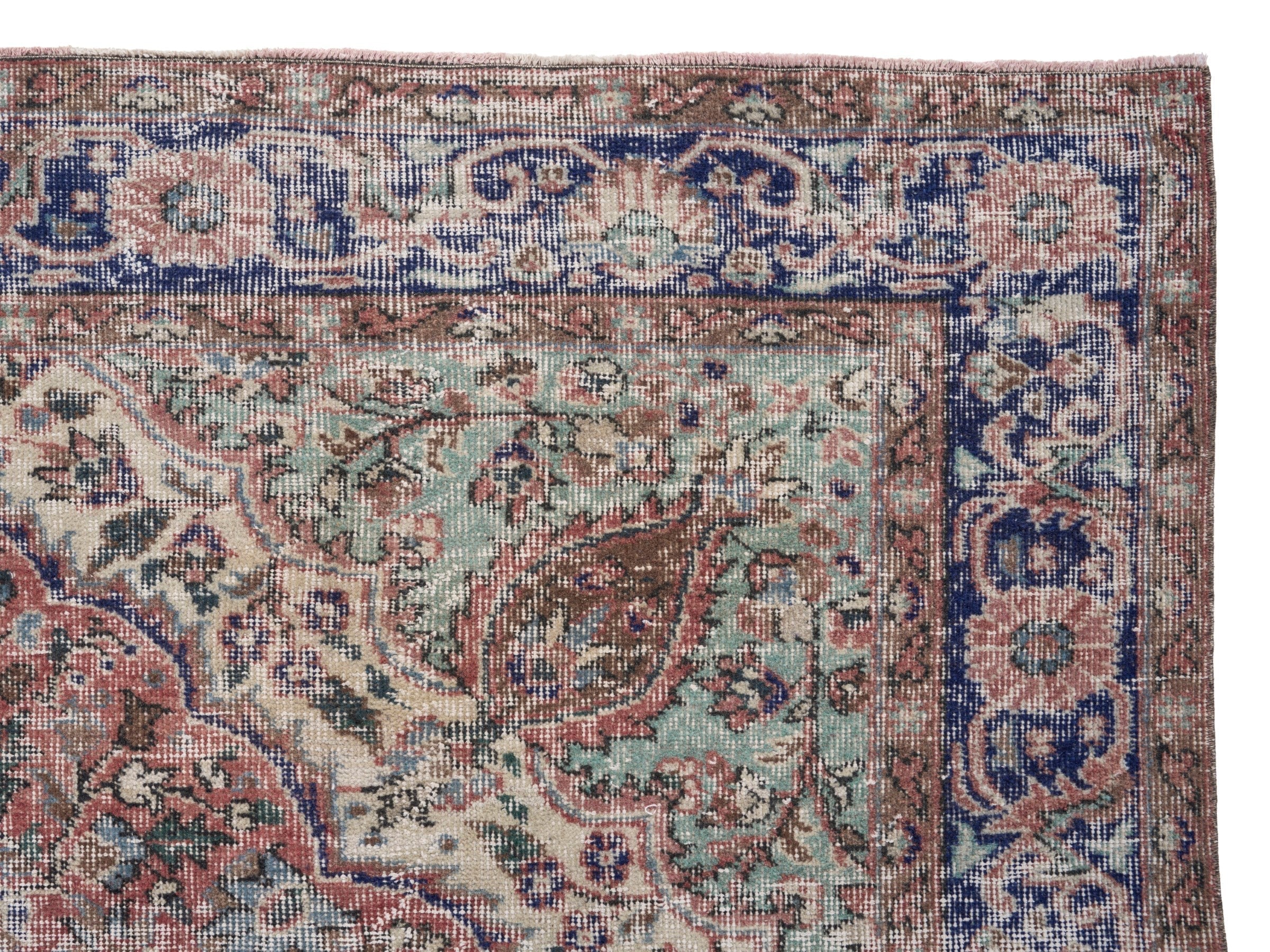 Turkish Isparta area rug in terracotta and navy, view 8 of 10