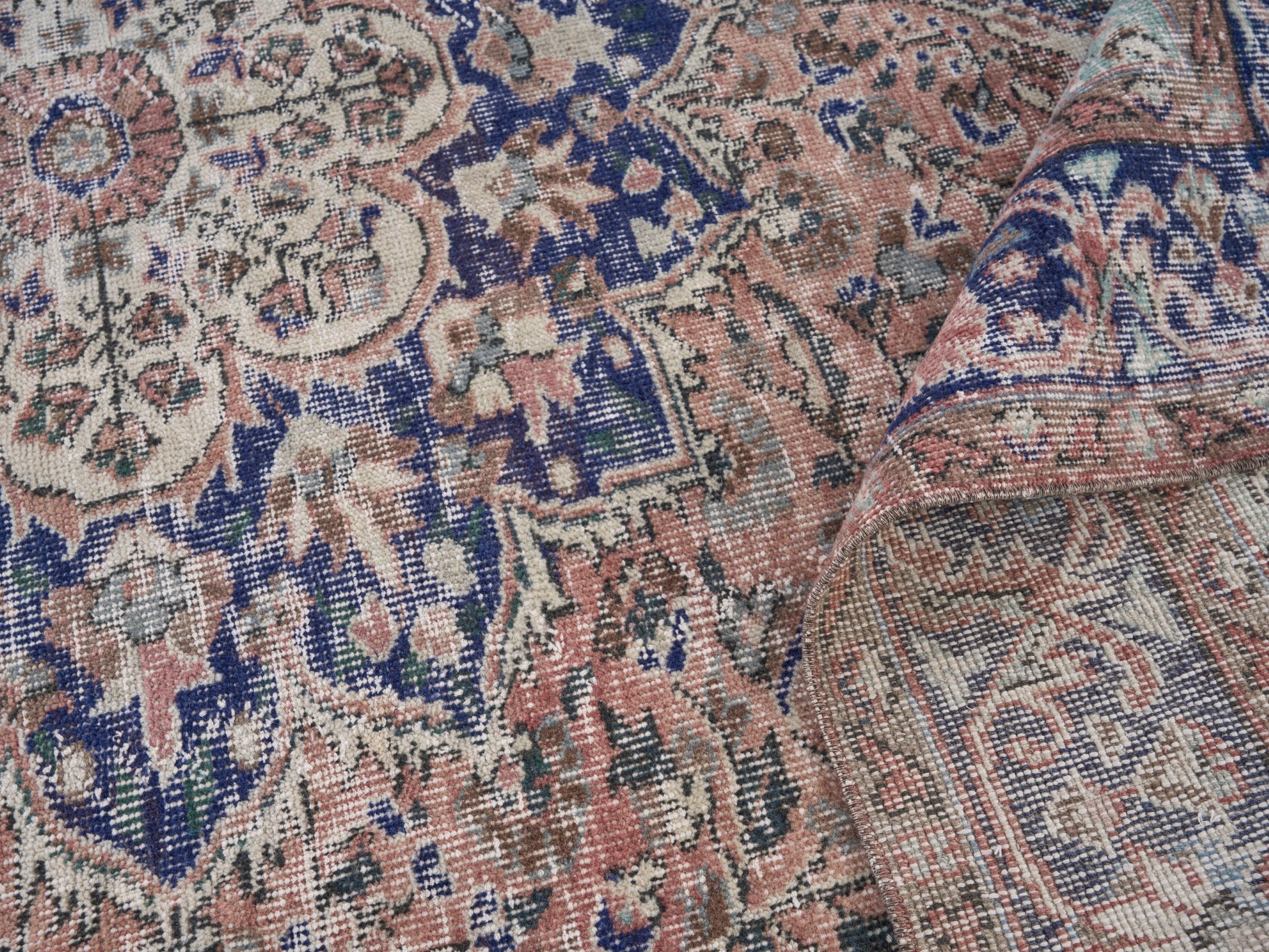 Turkish Isparta area rug in terracotta and navy, view 9 of 10