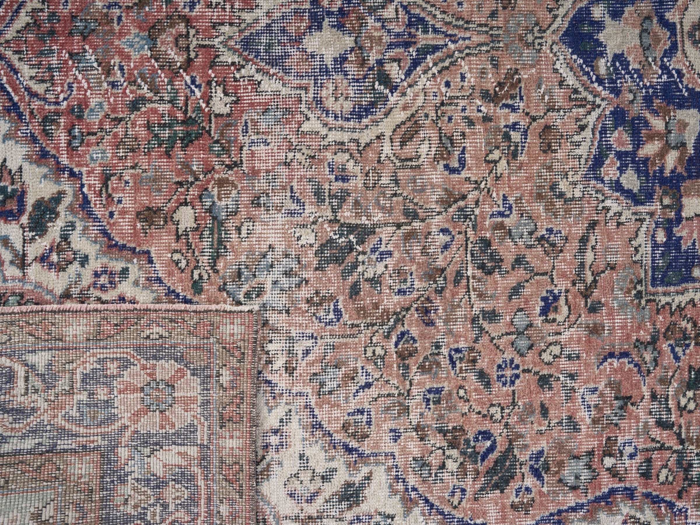 Turkish Isparta area rug in terracotta and navy, view 10 of 10