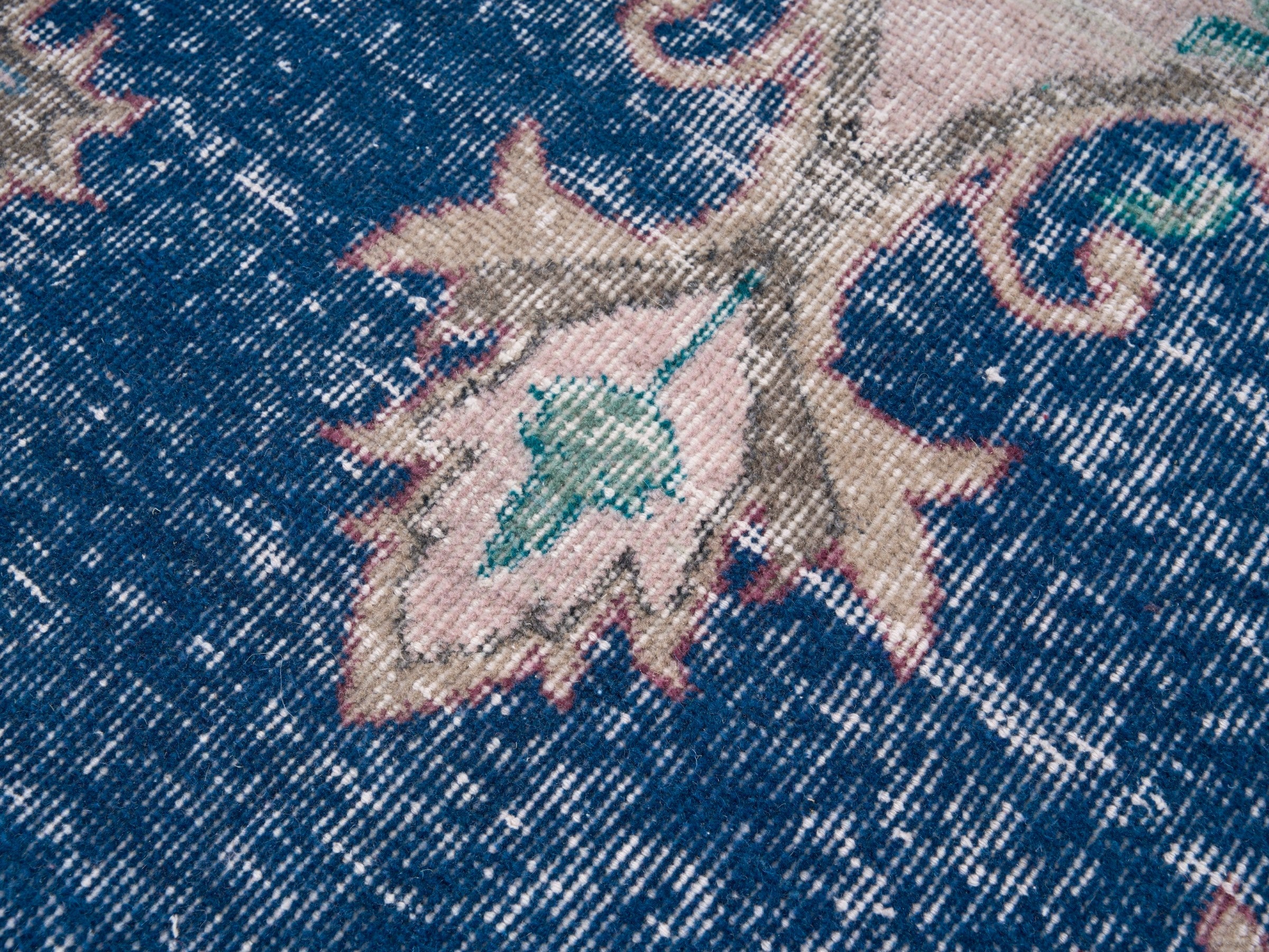 Turkish Isparta area rug in dark blue and cream, view 7 of 10