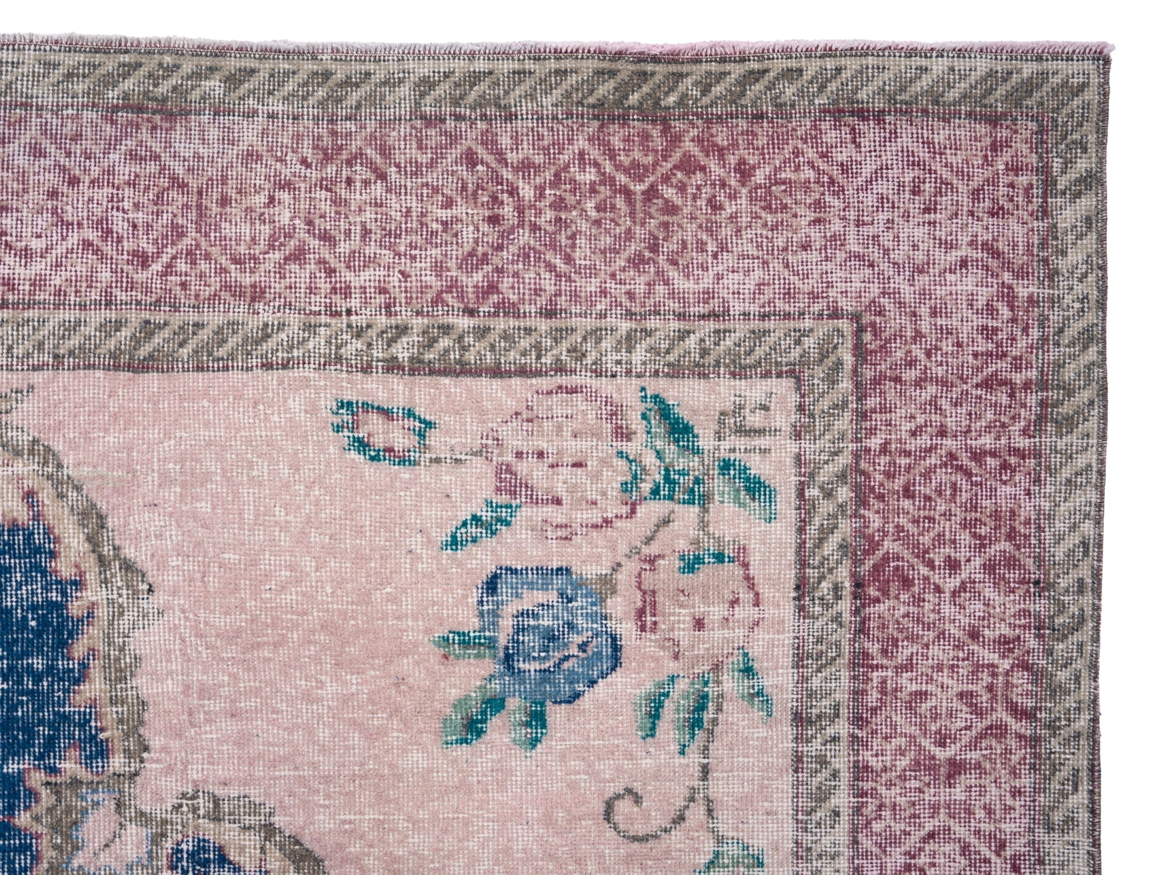 Turkish Isparta area rug in dark blue and cream, view 8 of 10