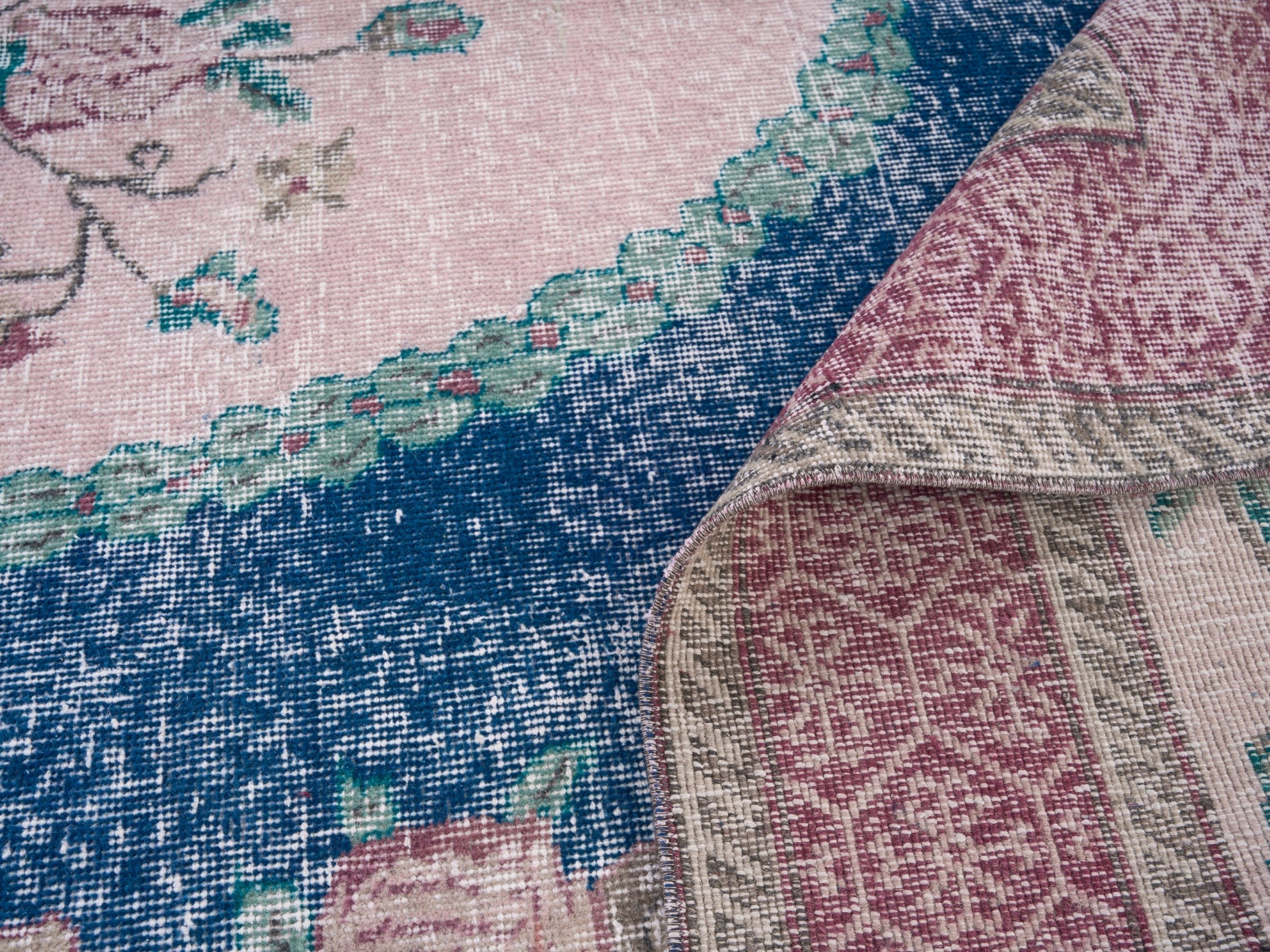 Turkish Isparta area rug in dark blue and cream, view 9 of 10