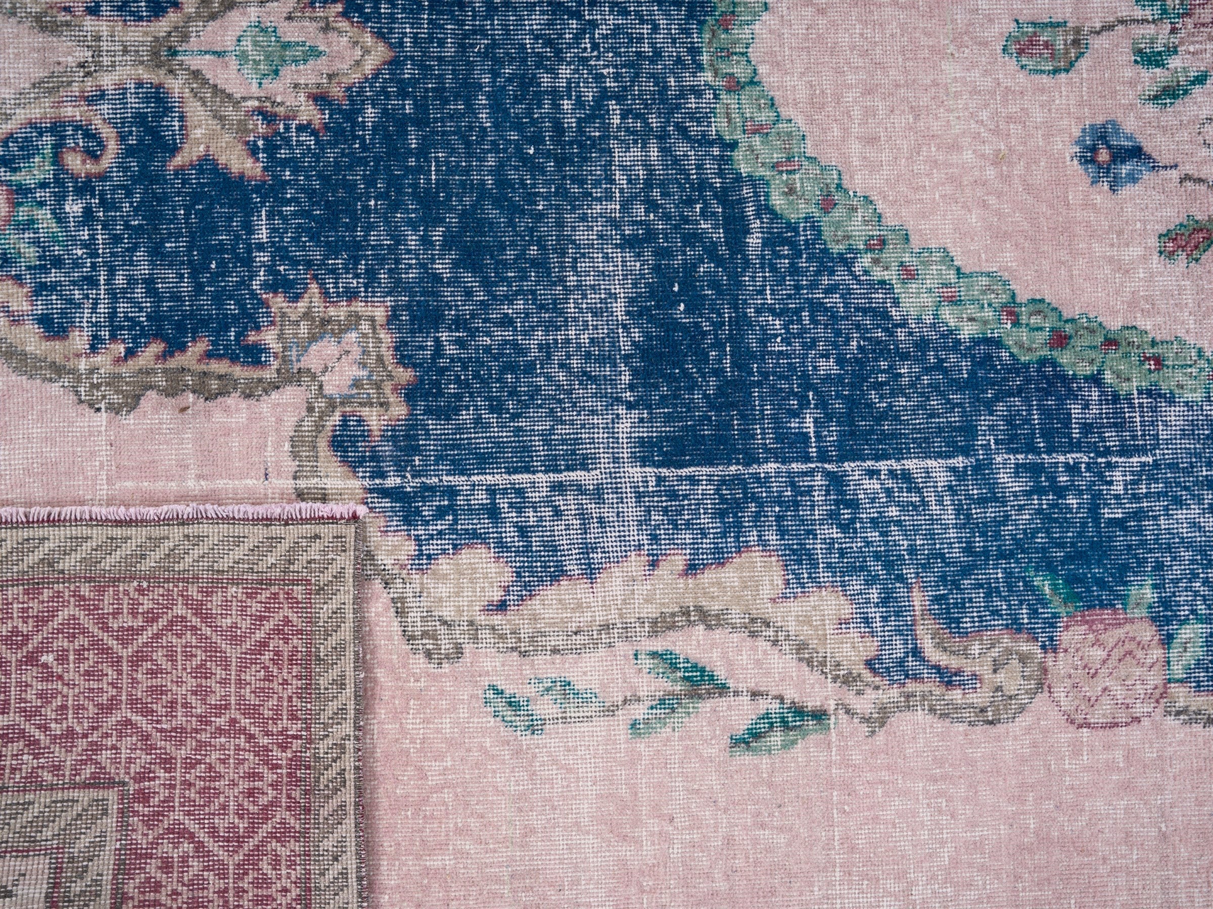 Turkish Isparta area rug in dark blue and cream, view 10 of 10