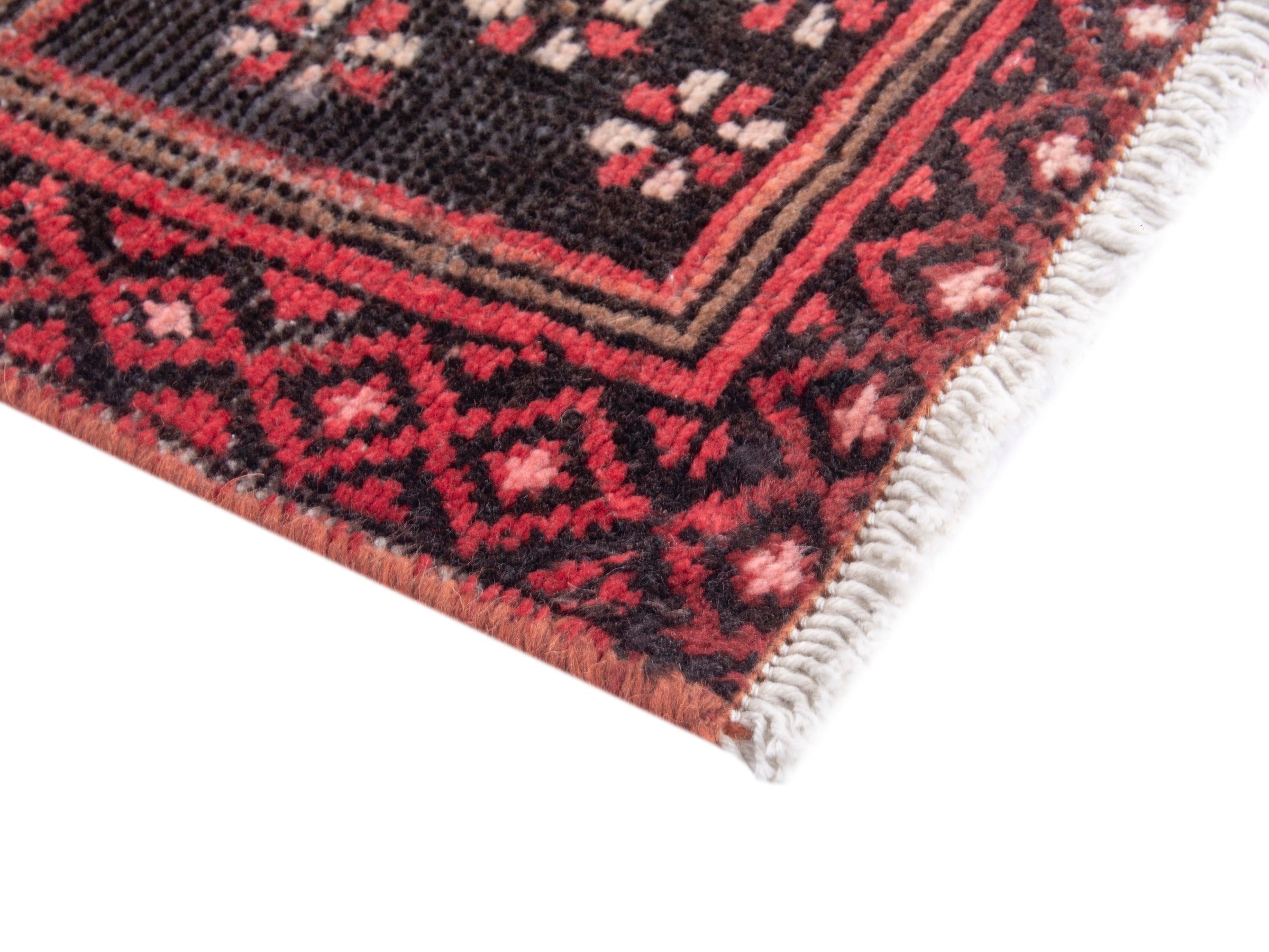 Persian Baluch accent rug in tan and deep red, view 5 of 8