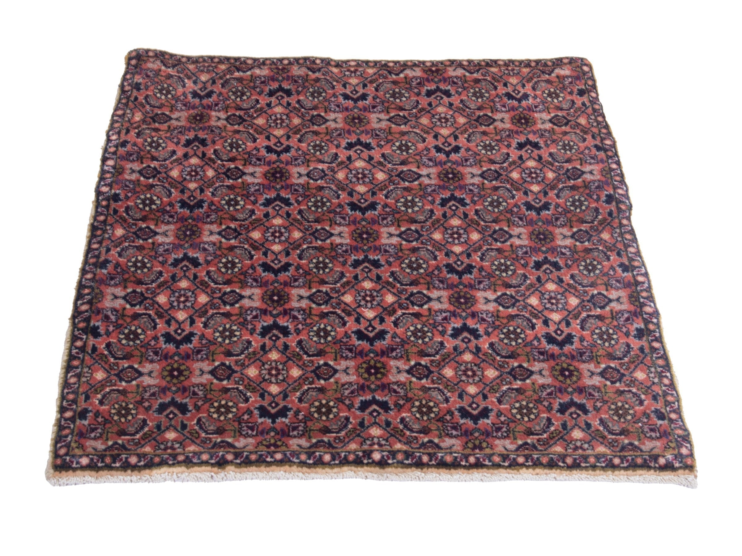 Persian Bijar accent rug in dusty rose and navy, view 2 of 8