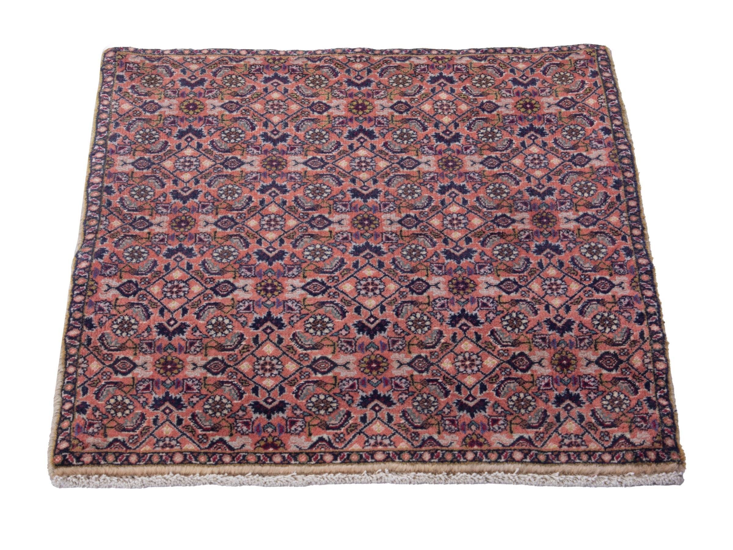 Persian Bijar accent rug in dusty rose and navy, view 3 of 8