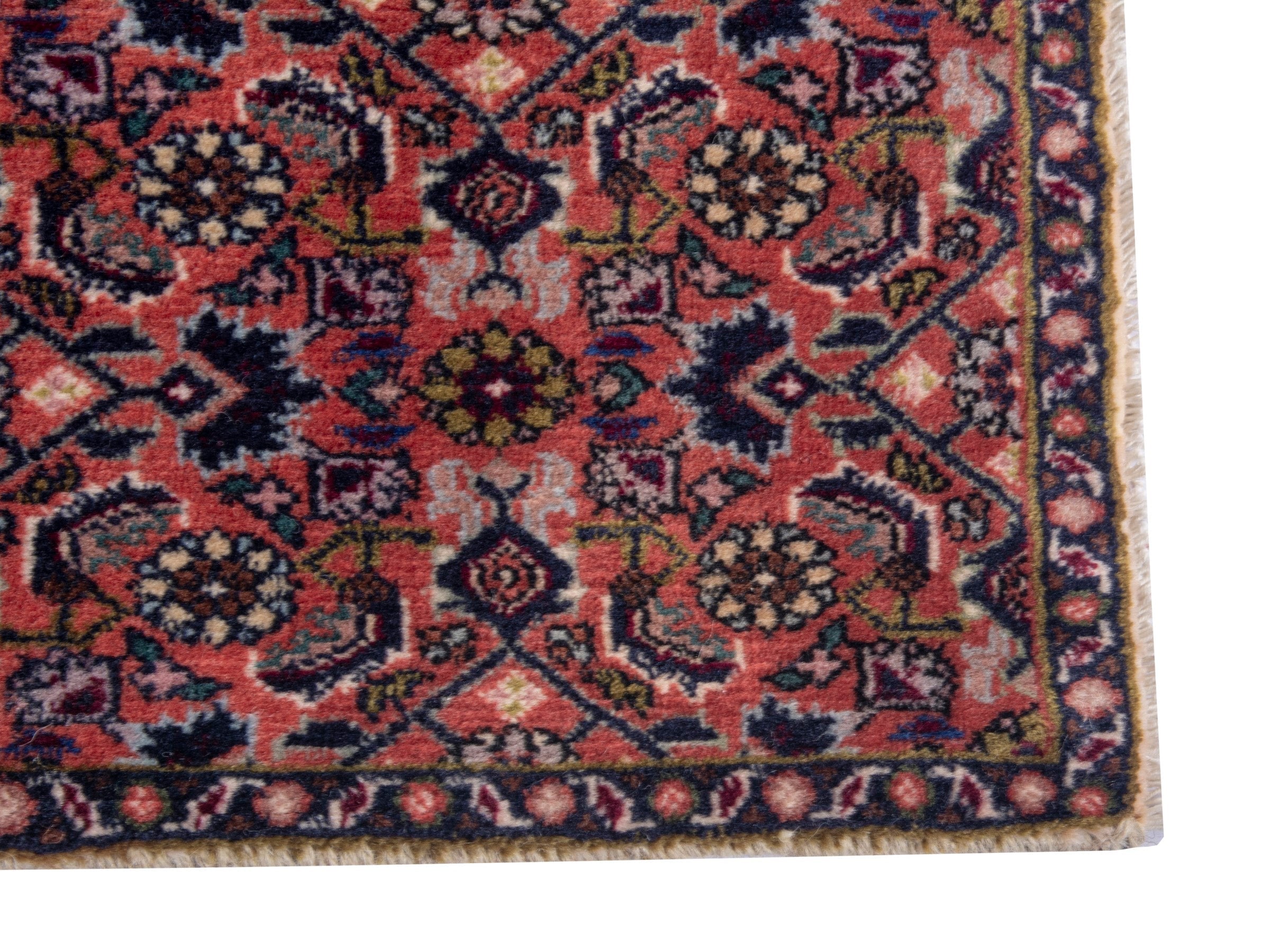 Persian Bijar accent rug in dusty rose and navy, view 4 of 8