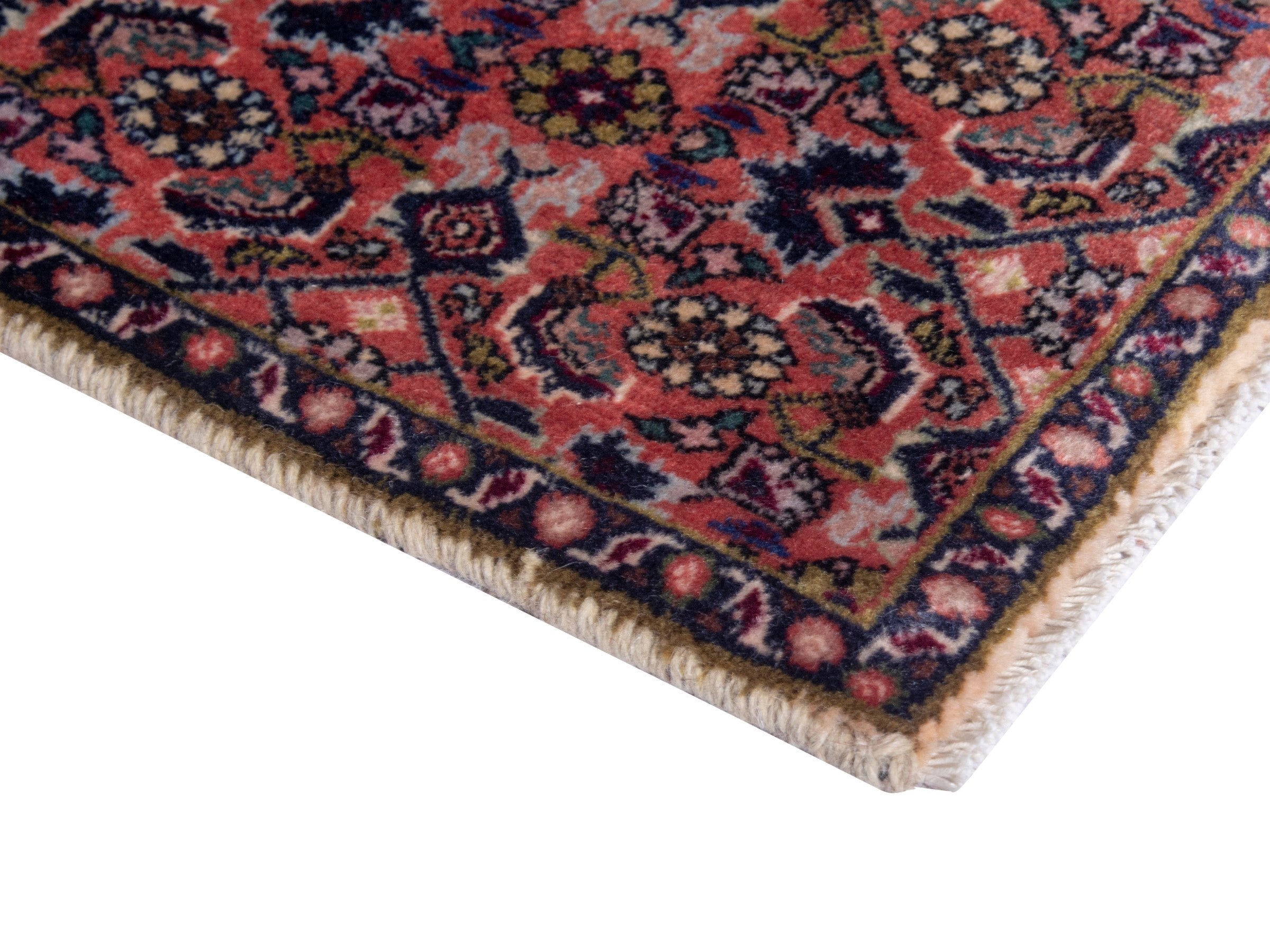 Persian Bijar accent rug in dusty rose and navy, view 5 of 8