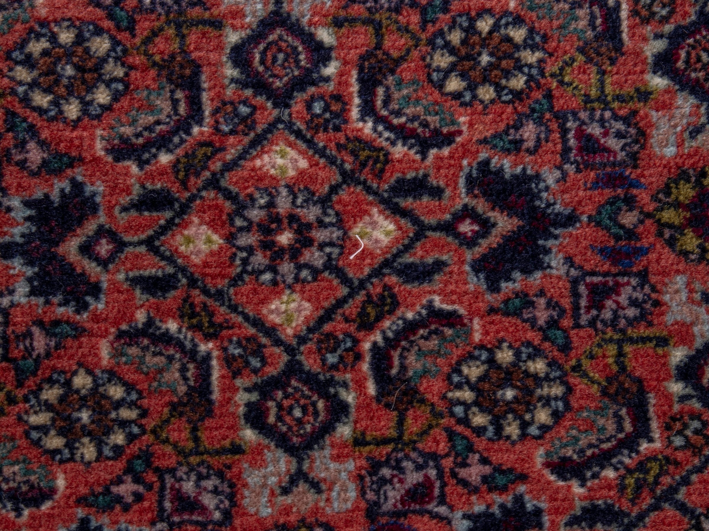 Persian Bijar accent rug in dusty rose and navy, view 6 of 8