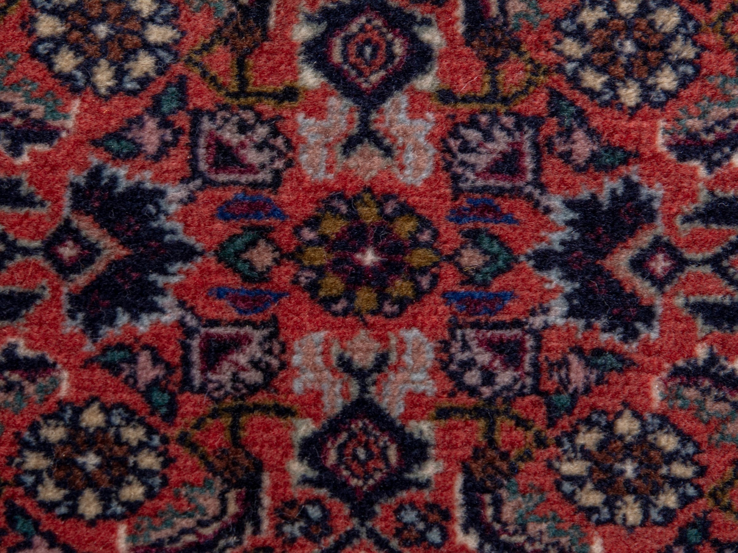 Persian Bijar accent rug in dusty rose and navy, view 7 of 8