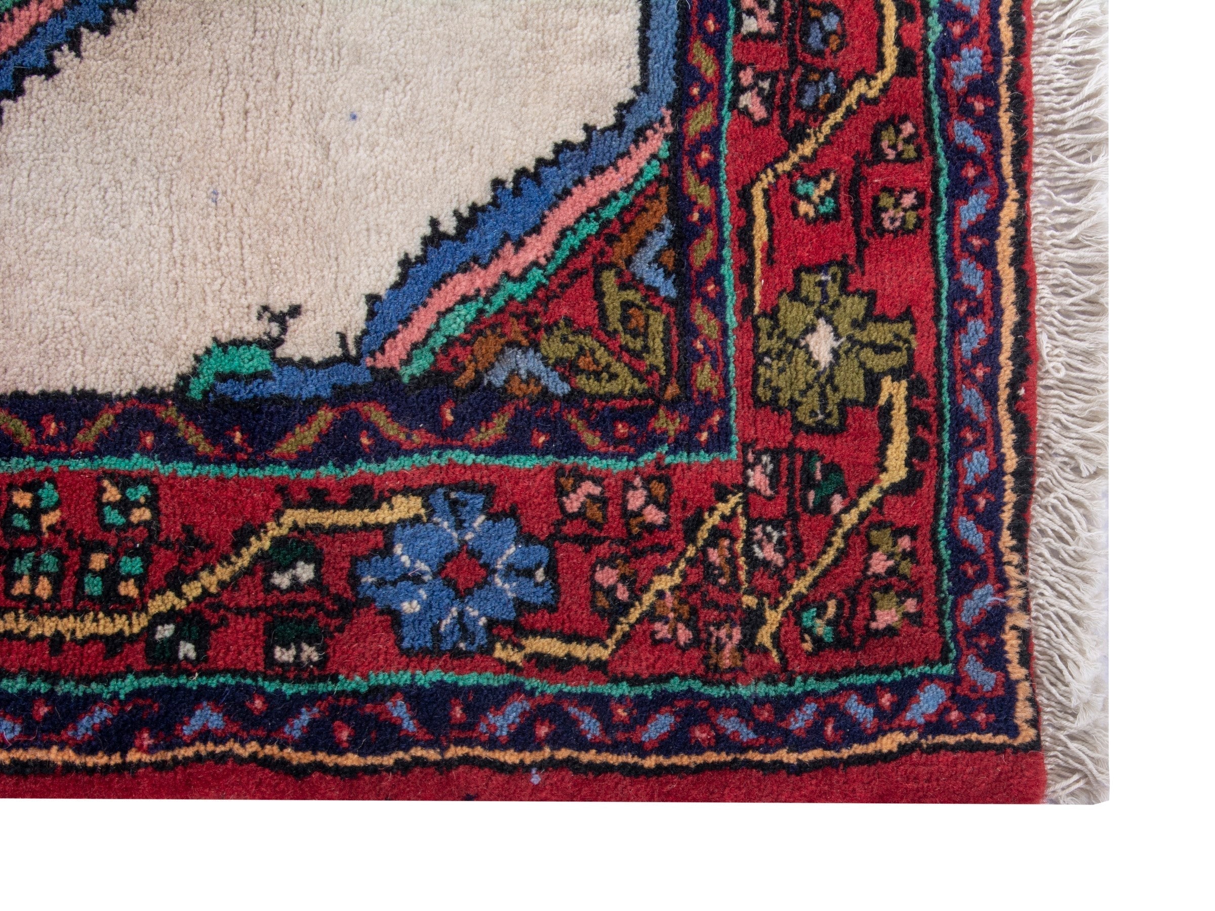 Persian Hamedan accent rug in red and cream, view 4 of 8