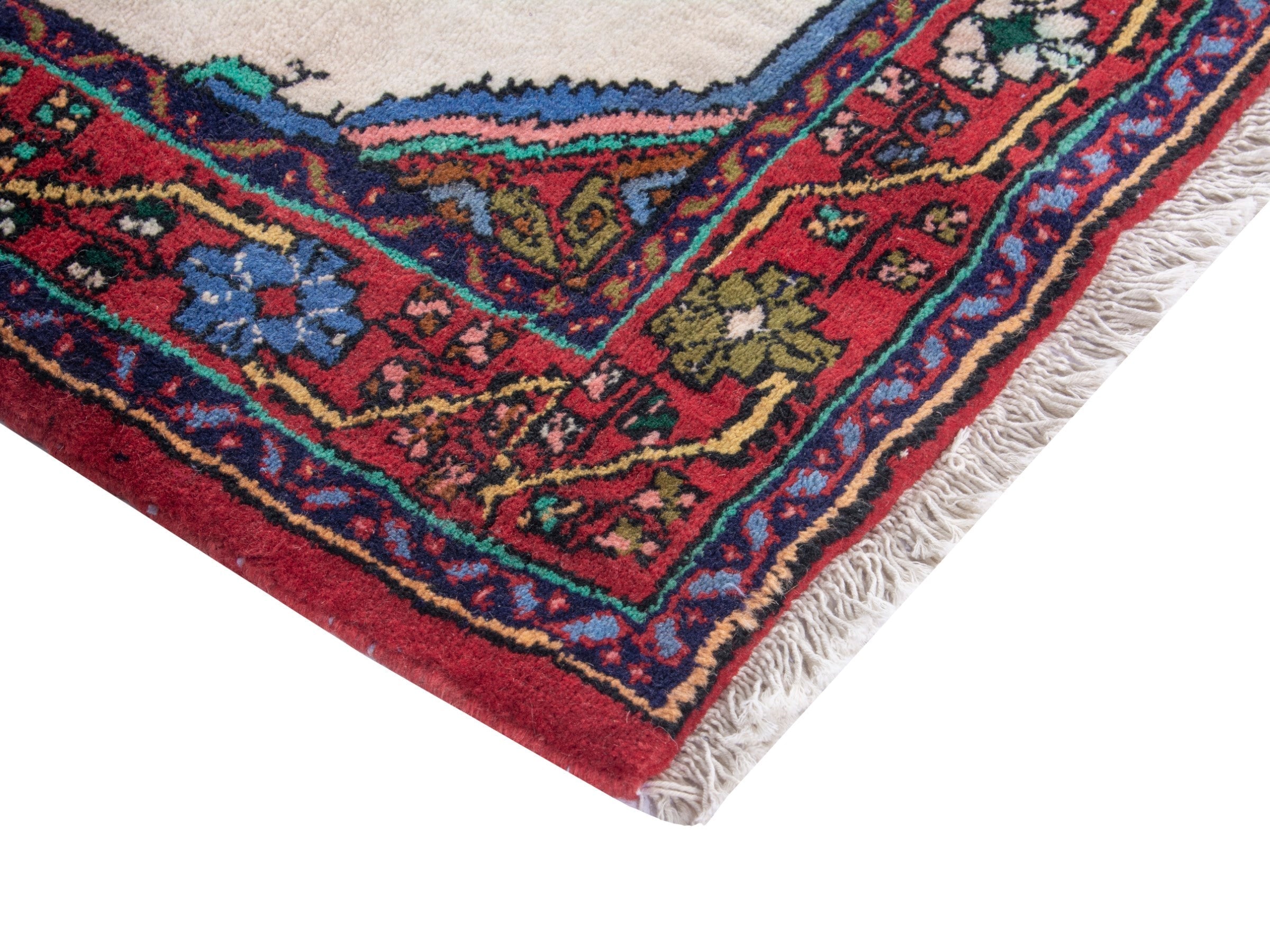 Persian Hamedan accent rug in red and cream, view 5 of 8