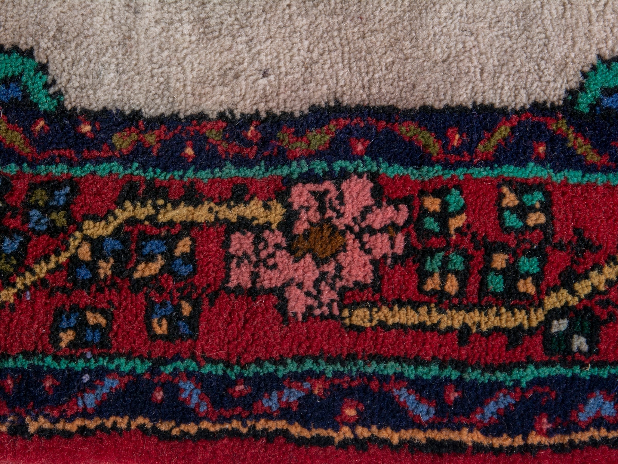 Persian Hamedan accent rug in red and cream, view 6 of 8
