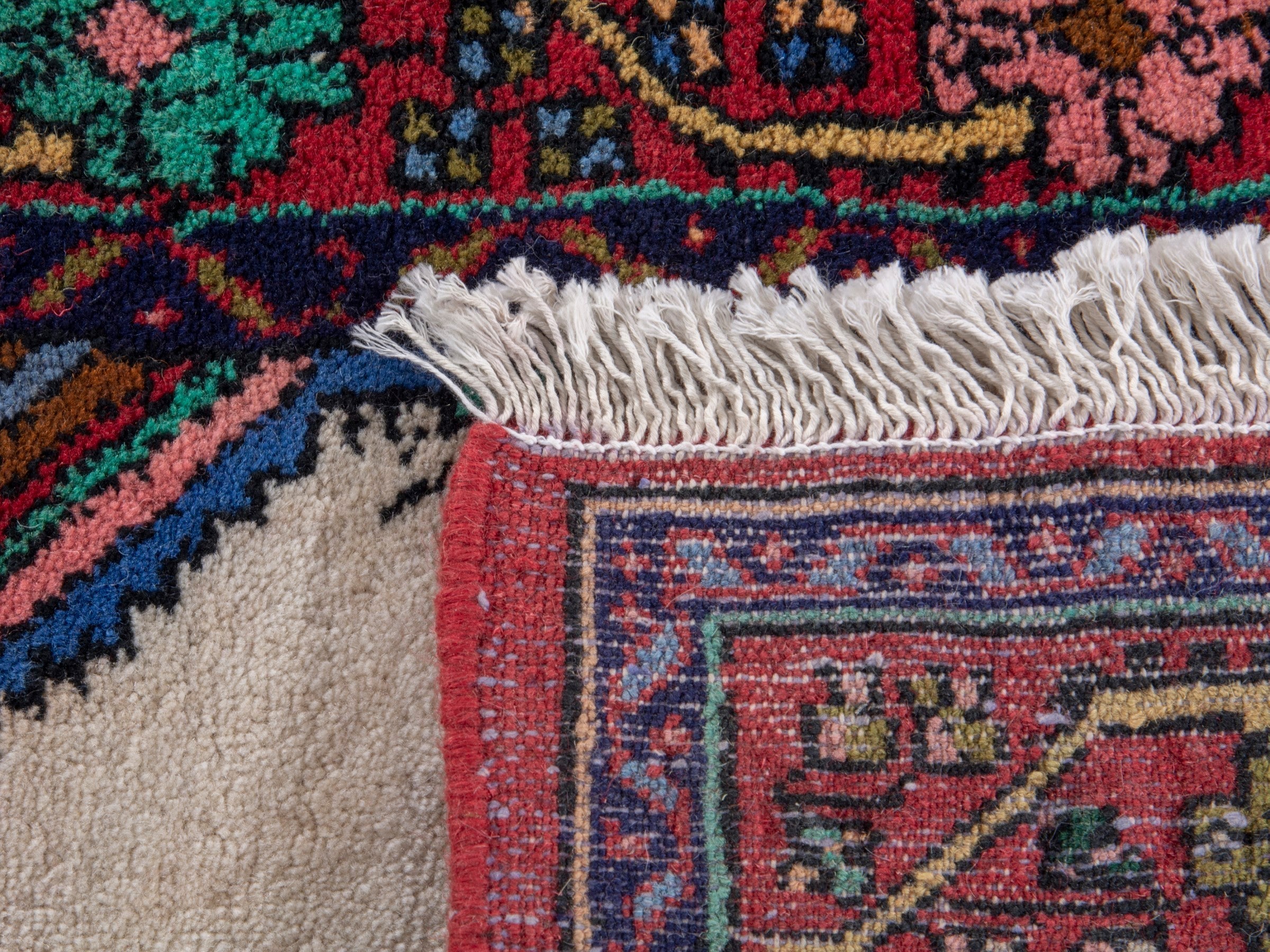 Persian Hamedan accent rug in red and cream, view 8 of 8