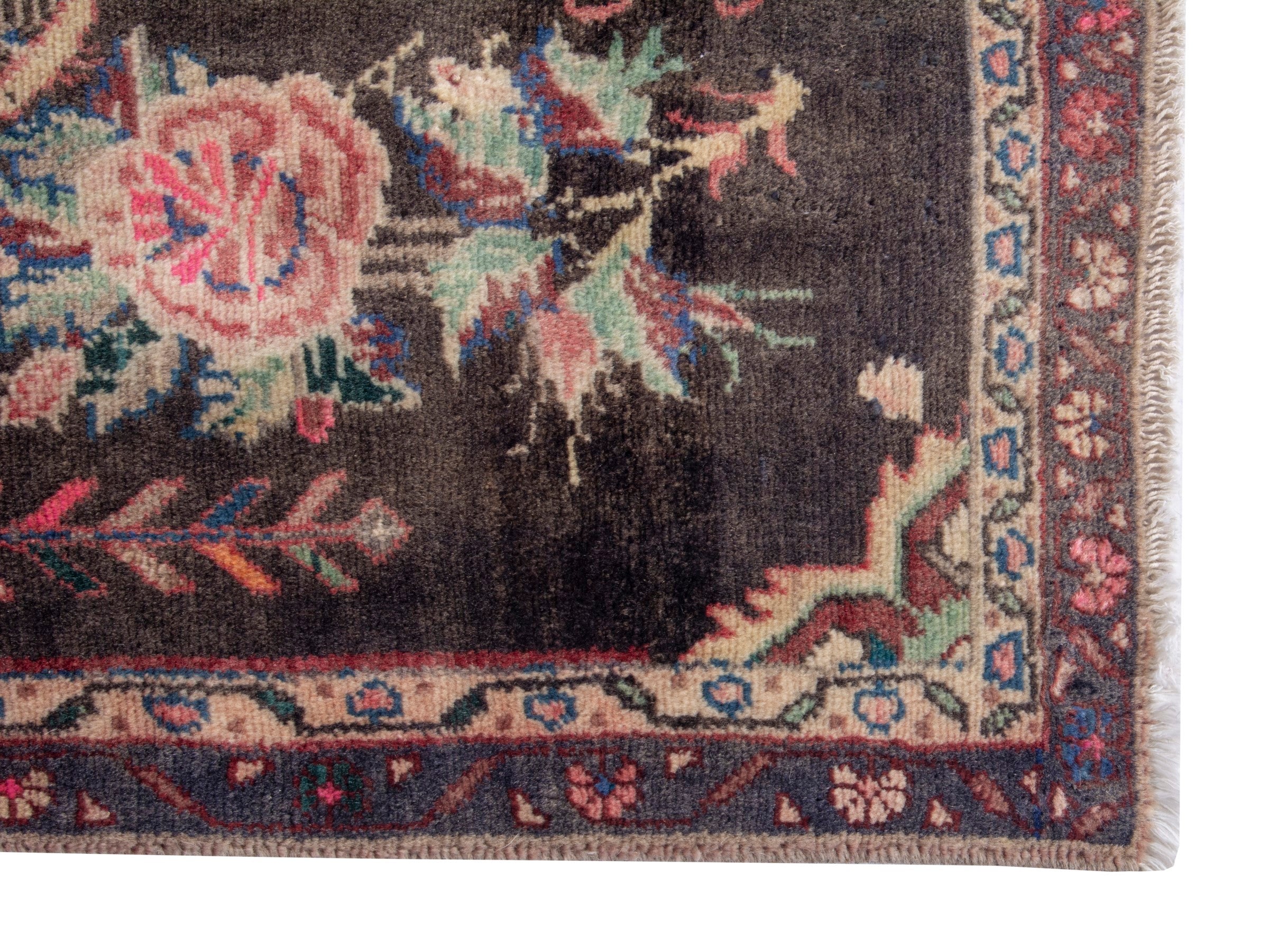 Persian Hamedan accent rug in charcoal and rose, view 4 of 8