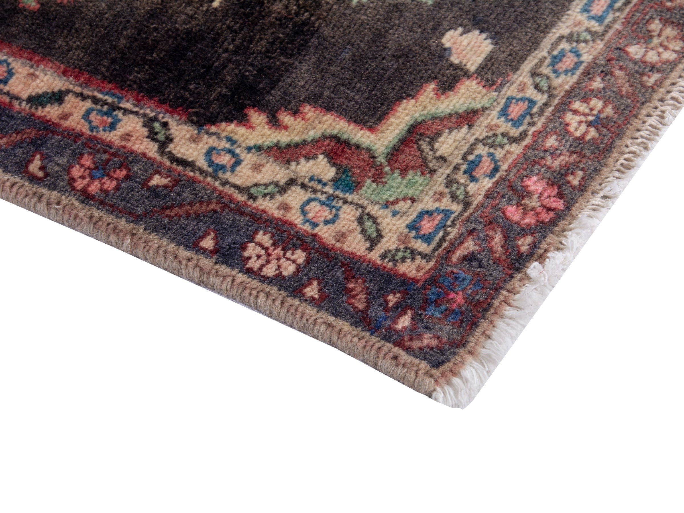Persian Hamedan accent rug in charcoal and rose, view 5 of 8