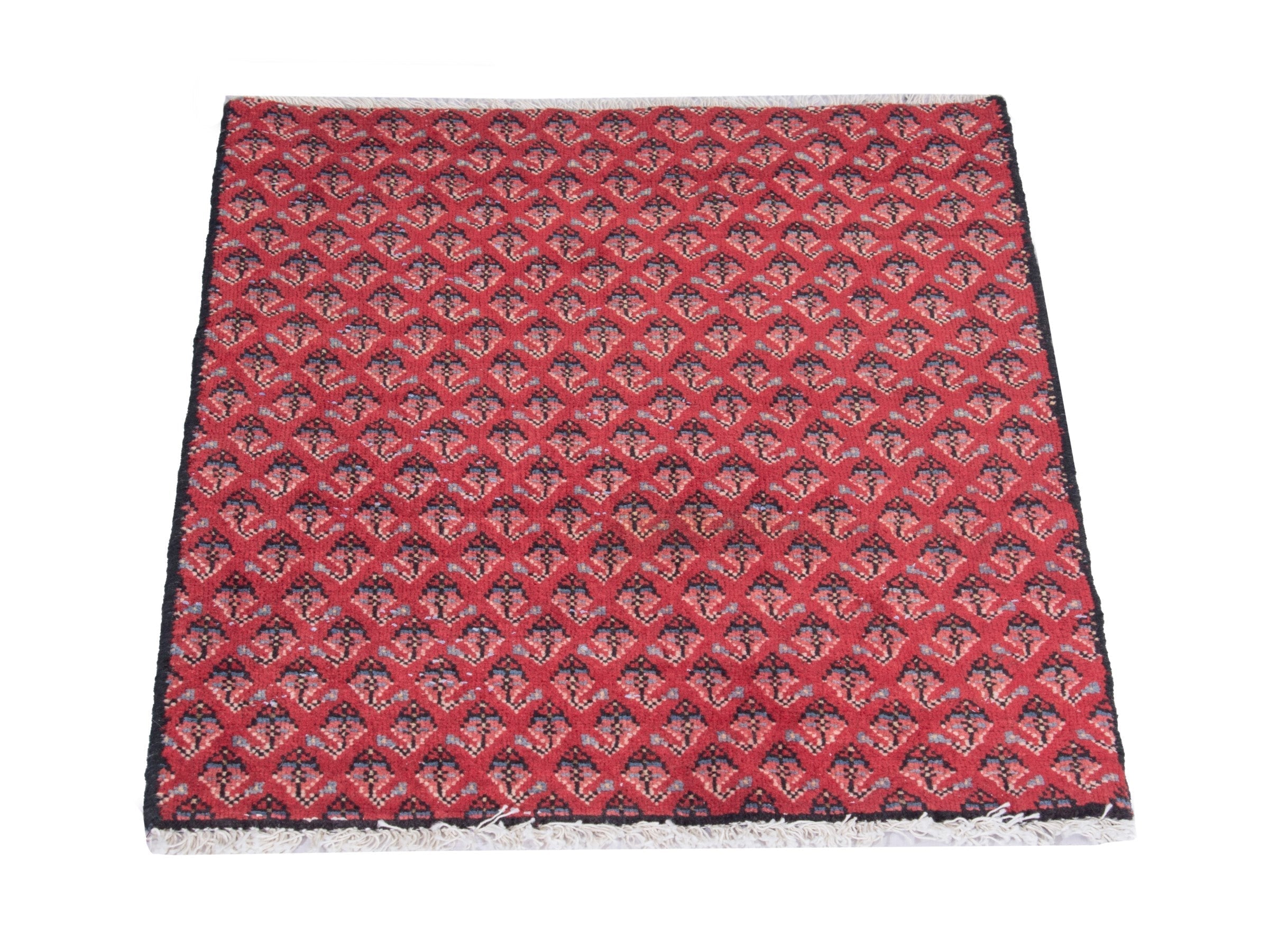 Persian Botteh accent rug in deep red and burgundy, view 2 of 8