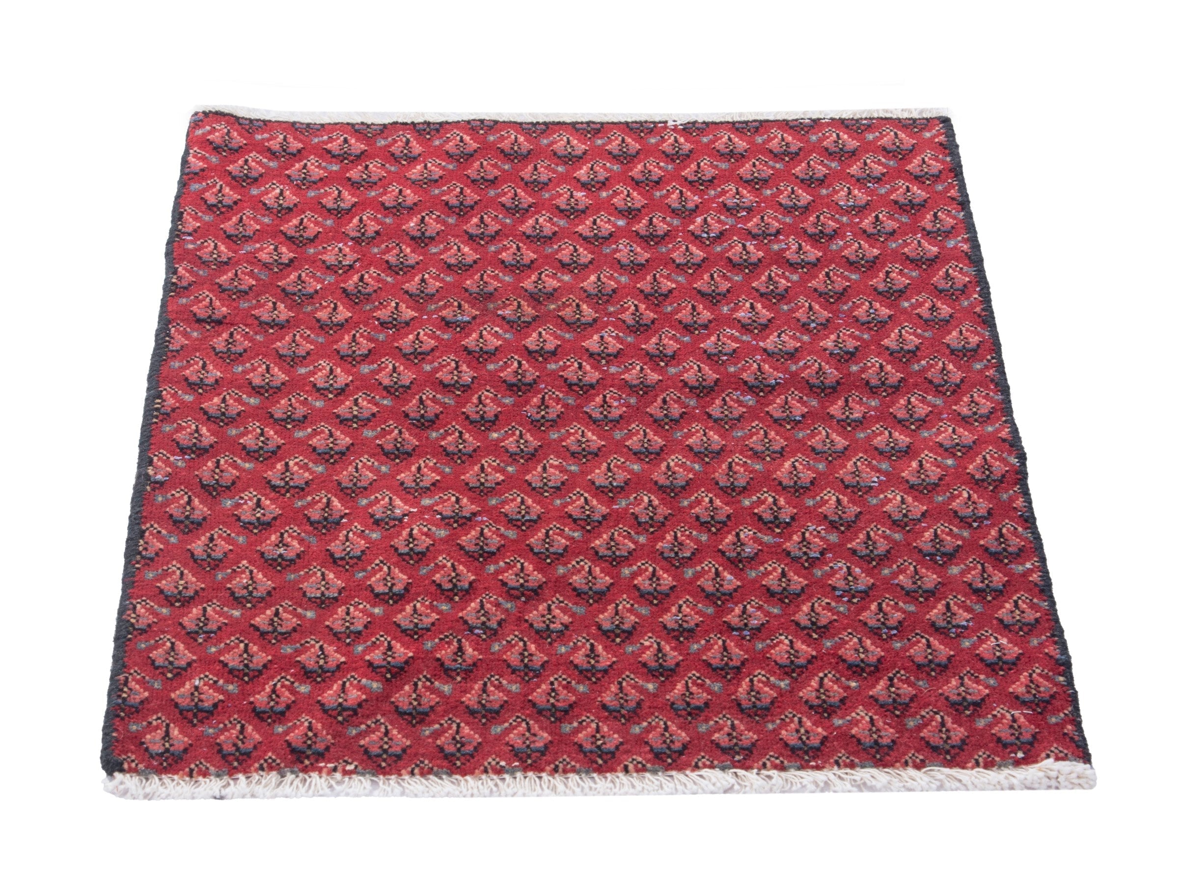Persian Botteh accent rug in deep red and burgundy, view 3 of 8