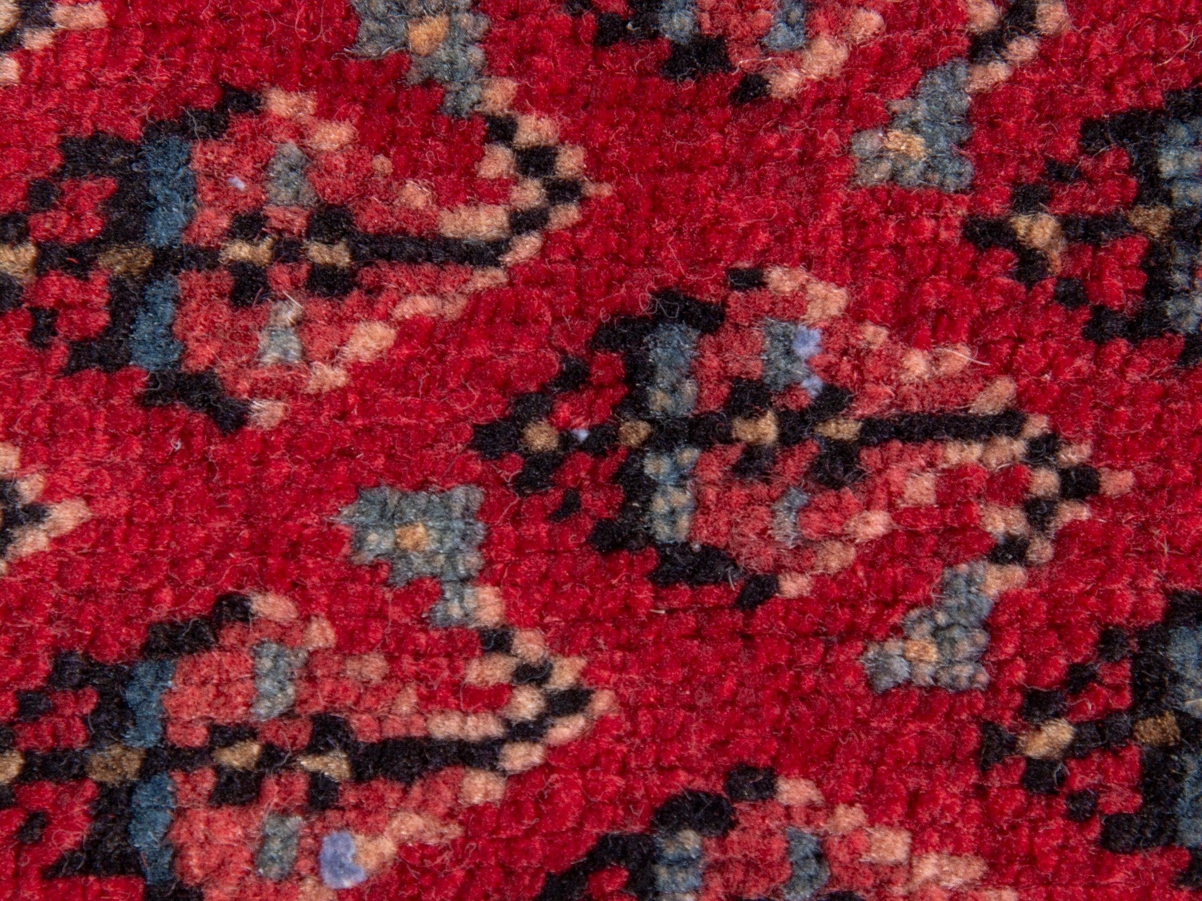 Persian Botteh accent rug in deep red and burgundy, view 6 of 8