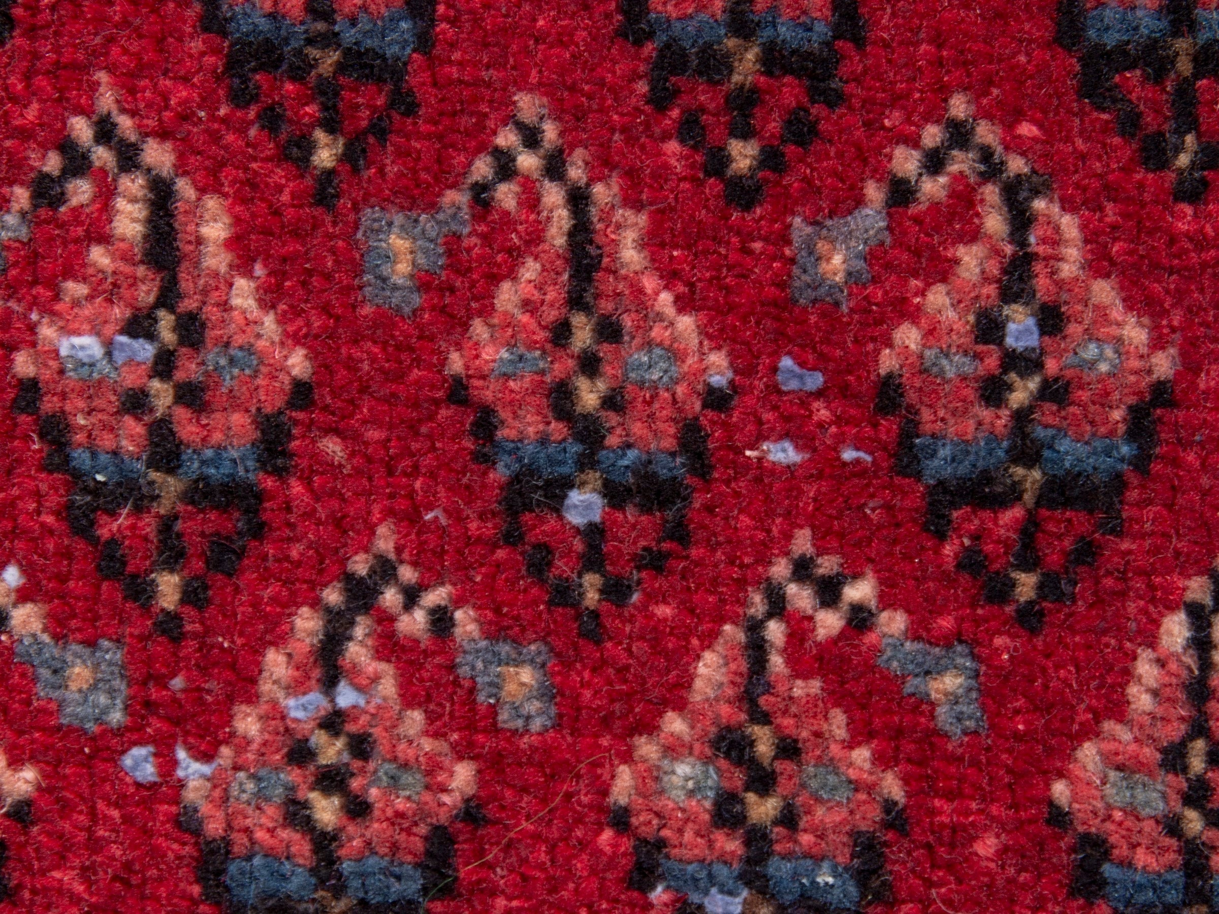 Persian Botteh accent rug in deep red and burgundy, view 7 of 8