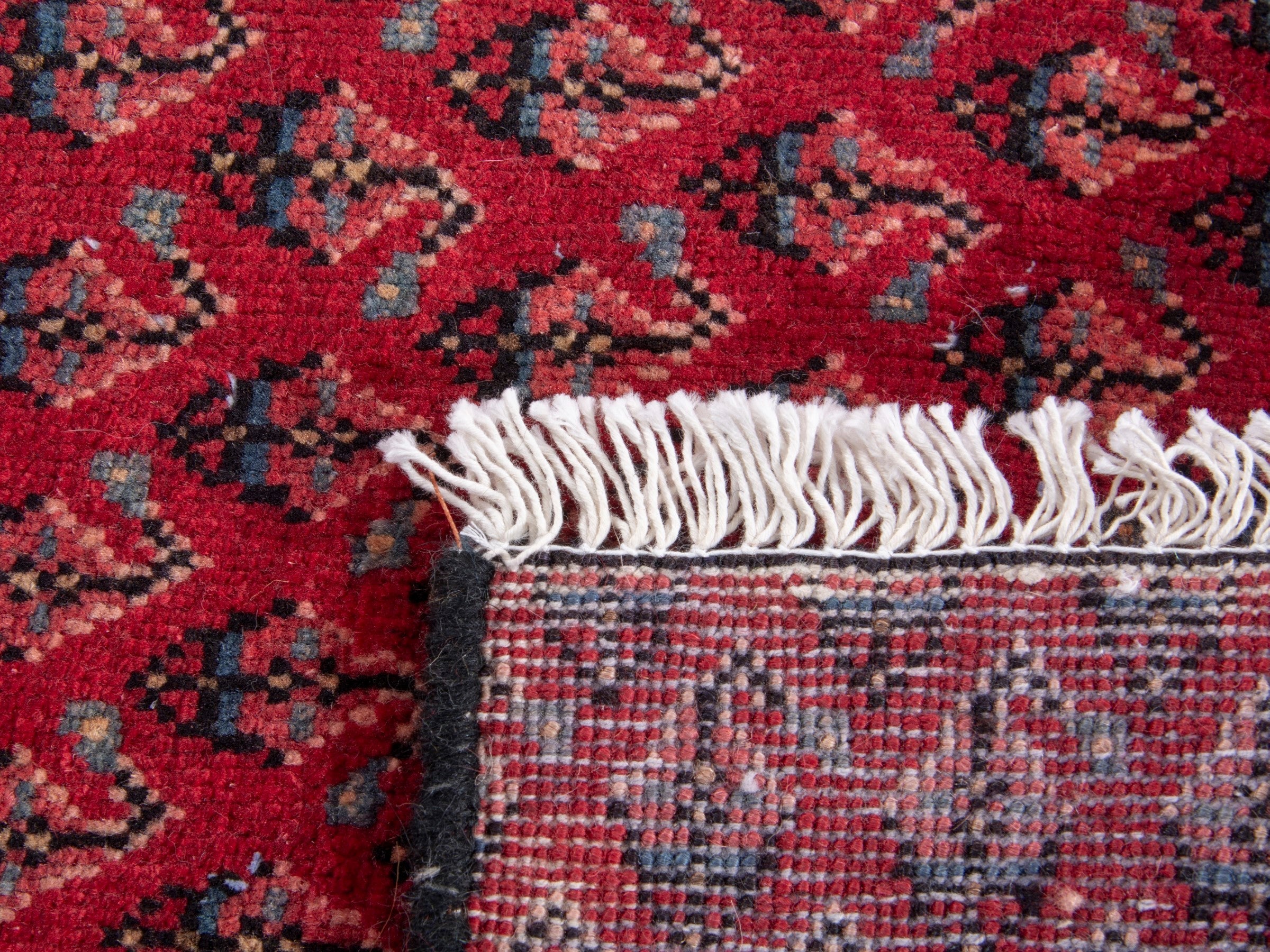 Persian Botteh accent rug in deep red and burgundy, view 8 of 8