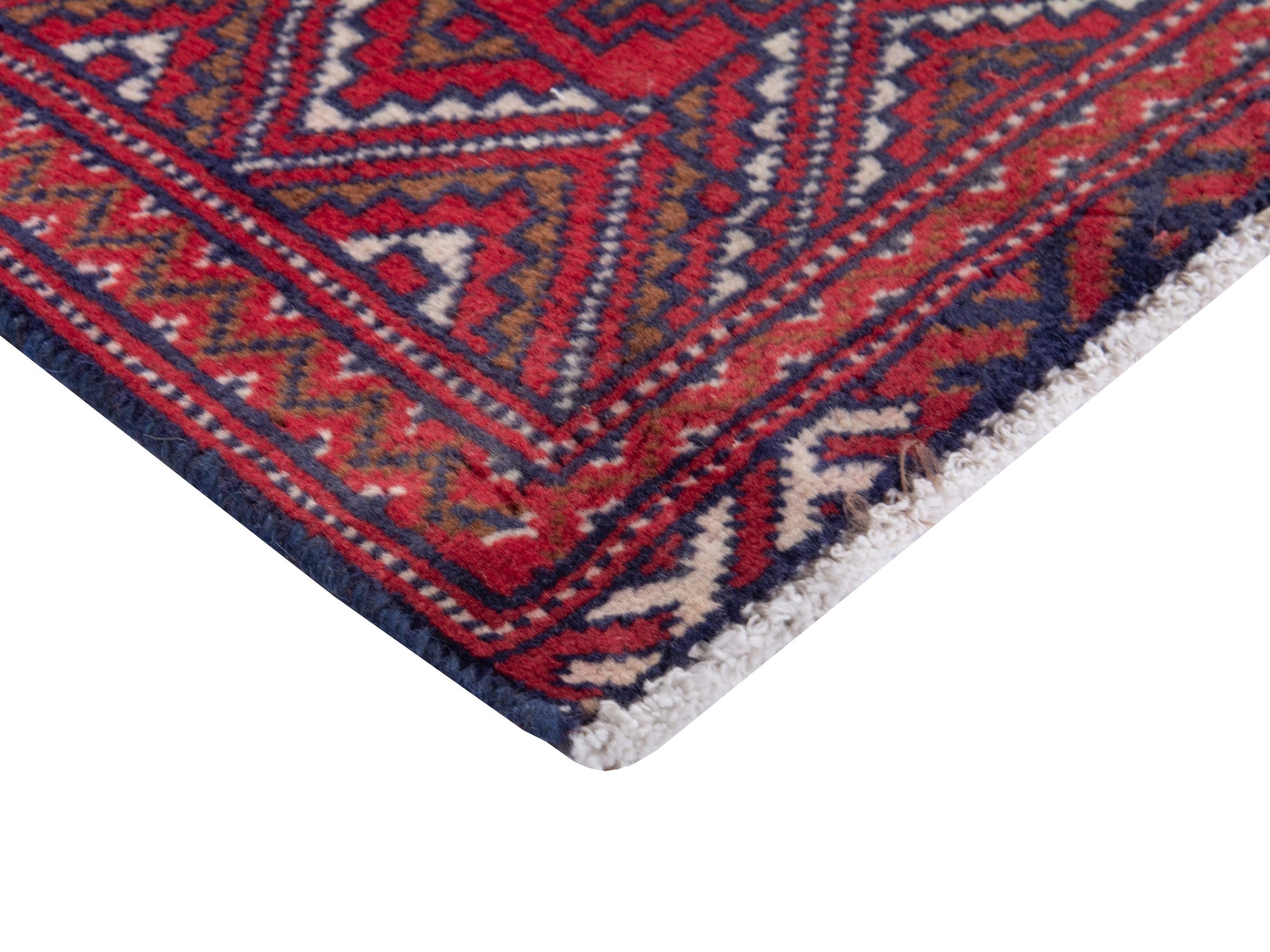 Persian Torkaman accent rug in deep red and off-white, view 5 of 8
