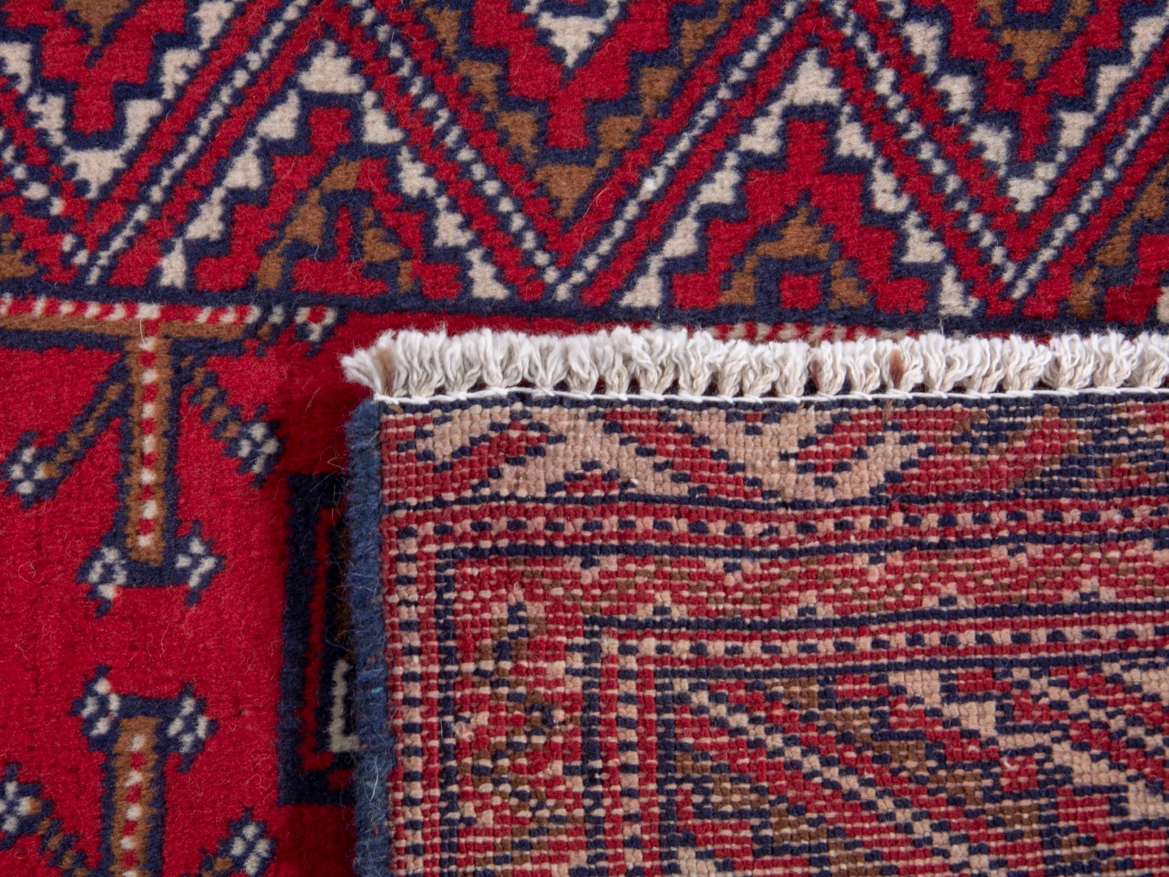 Persian Torkaman accent rug in deep red and off-white, view 8 of 8