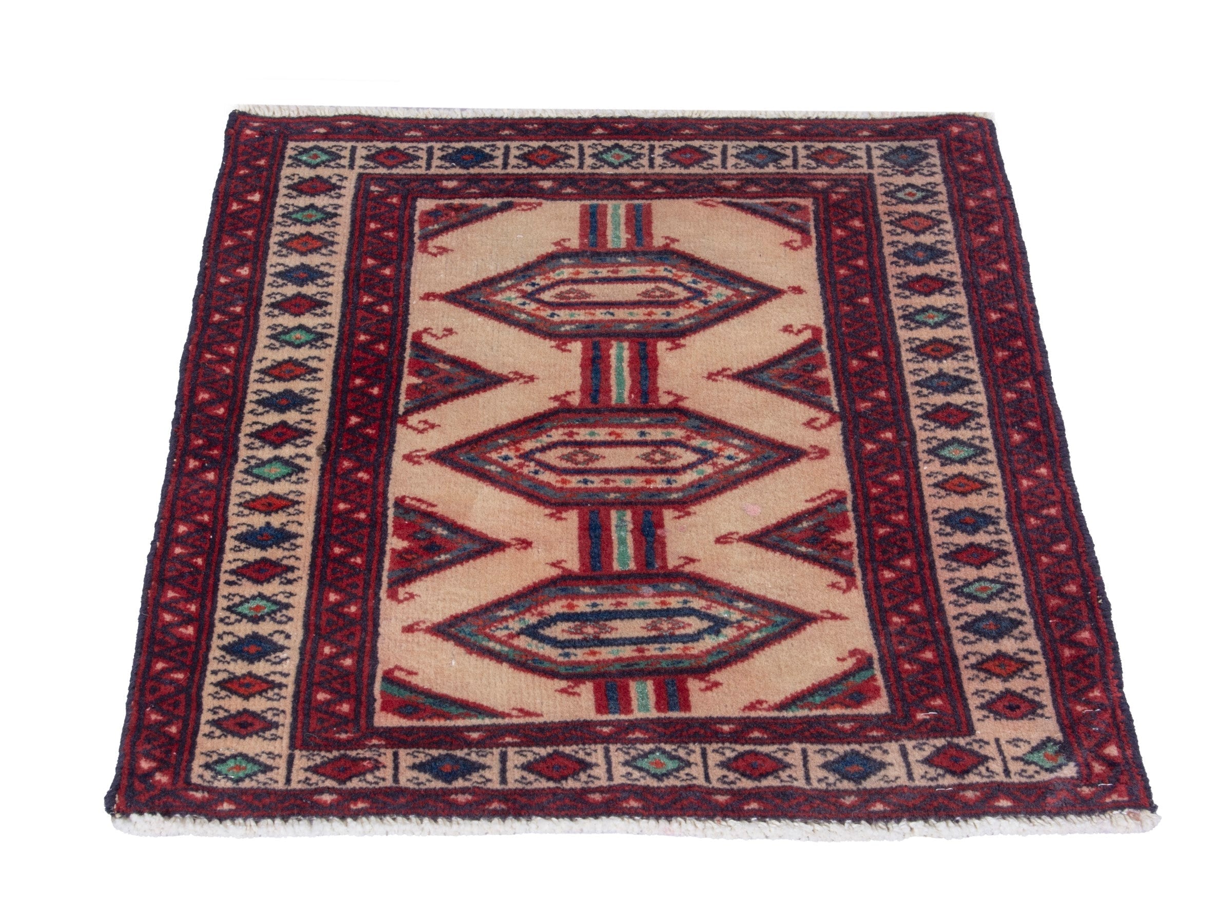 Persian Torkaman accent rug in burgundy and cream, view 2 of 8