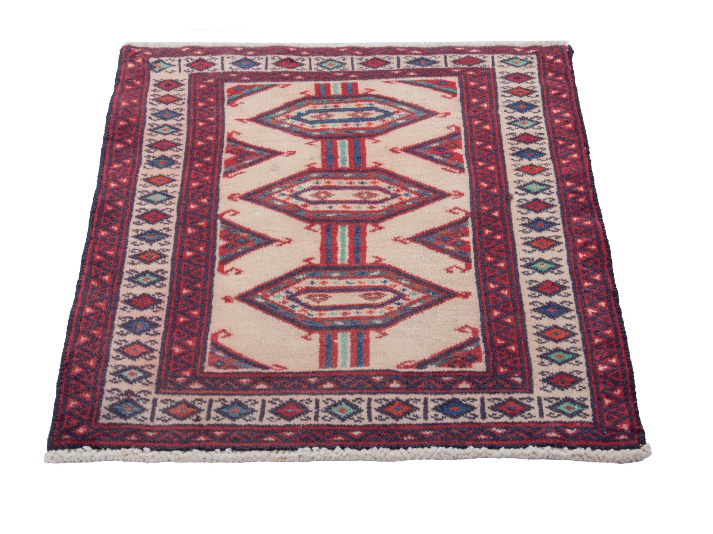 Persian Torkaman accent rug in burgundy and cream, view 3 of 8