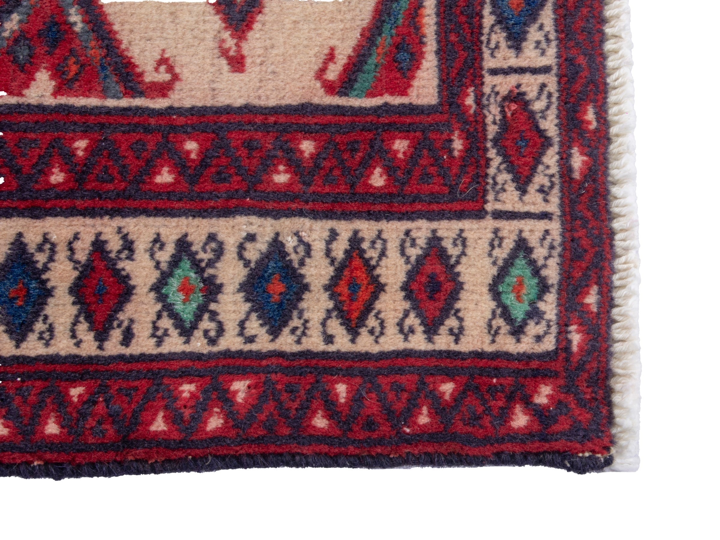 Persian Torkaman accent rug in burgundy and cream, view 4 of 8