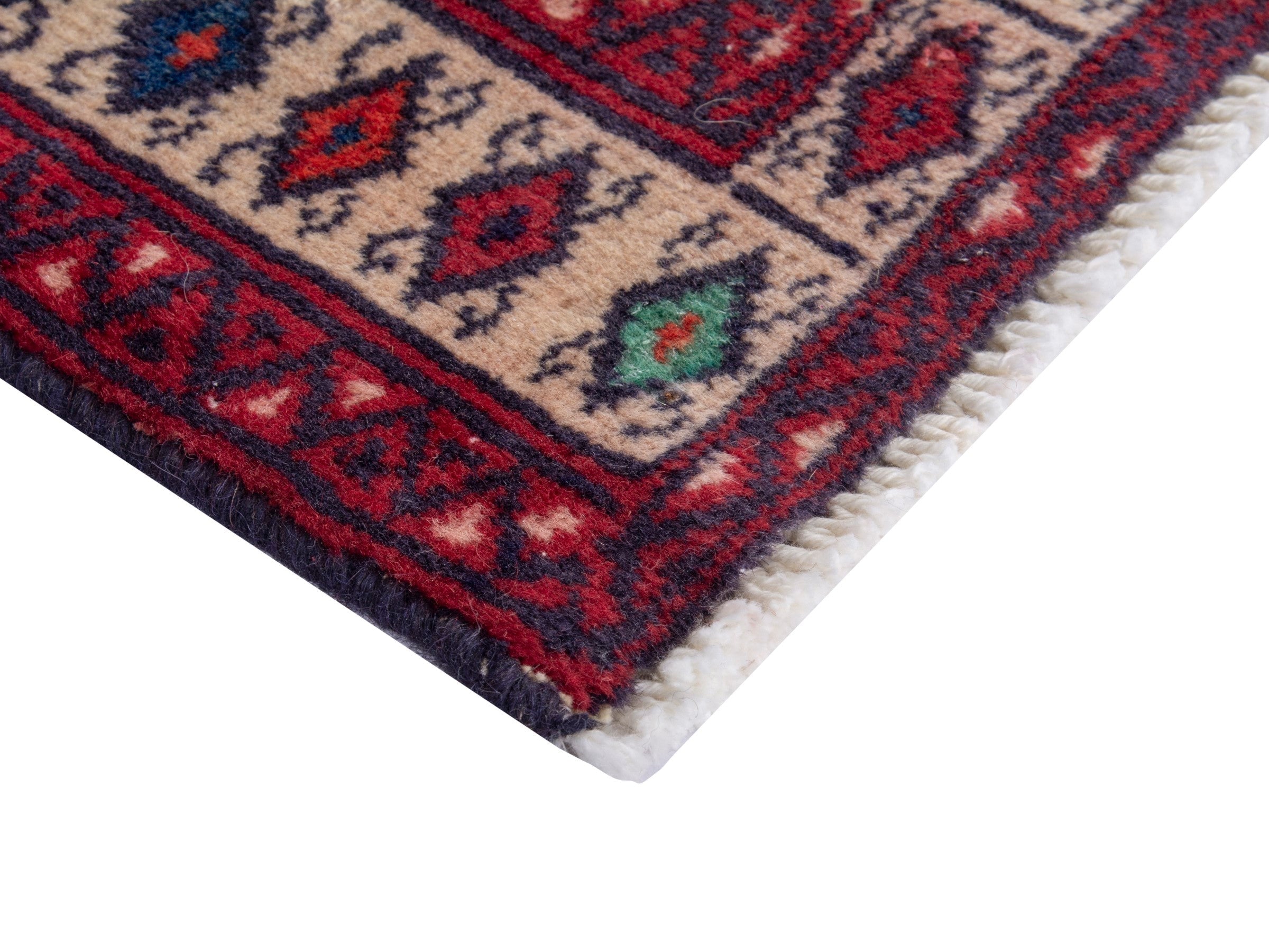 Persian Torkaman accent rug in burgundy and cream, view 5 of 8