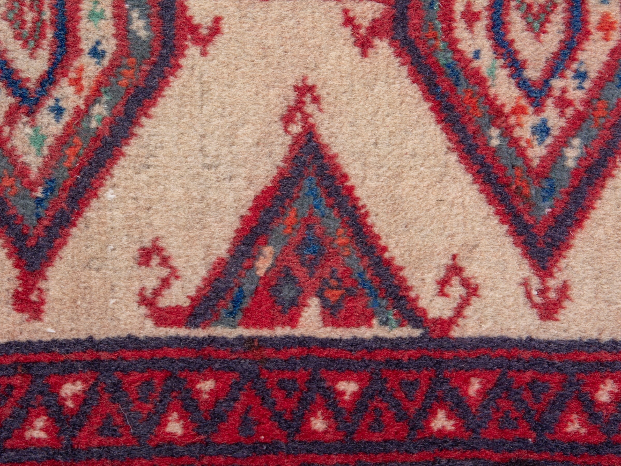 Persian Torkaman accent rug in burgundy and cream, view 6 of 8
