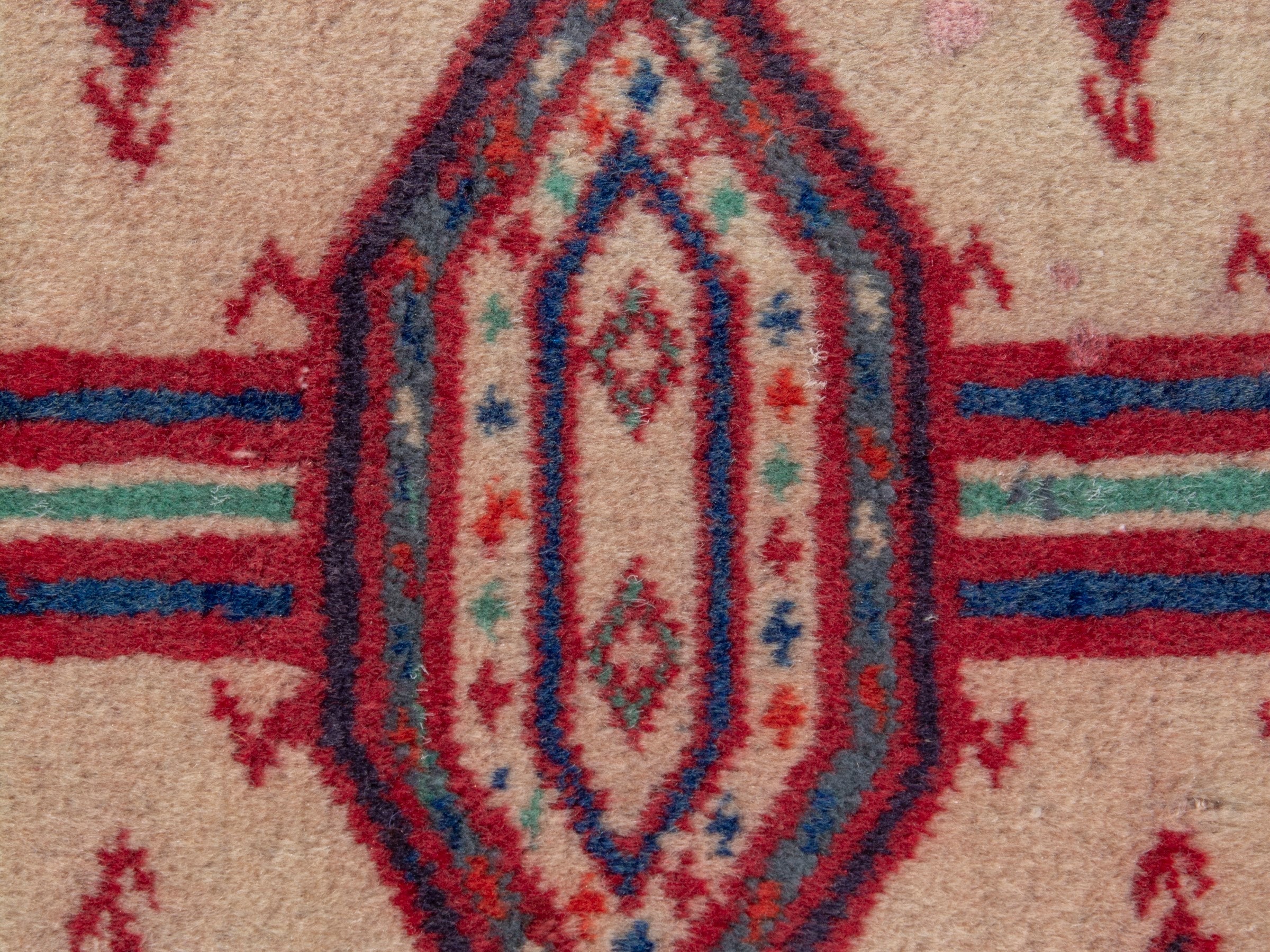 Persian Torkaman accent rug in burgundy and cream, view 7 of 8