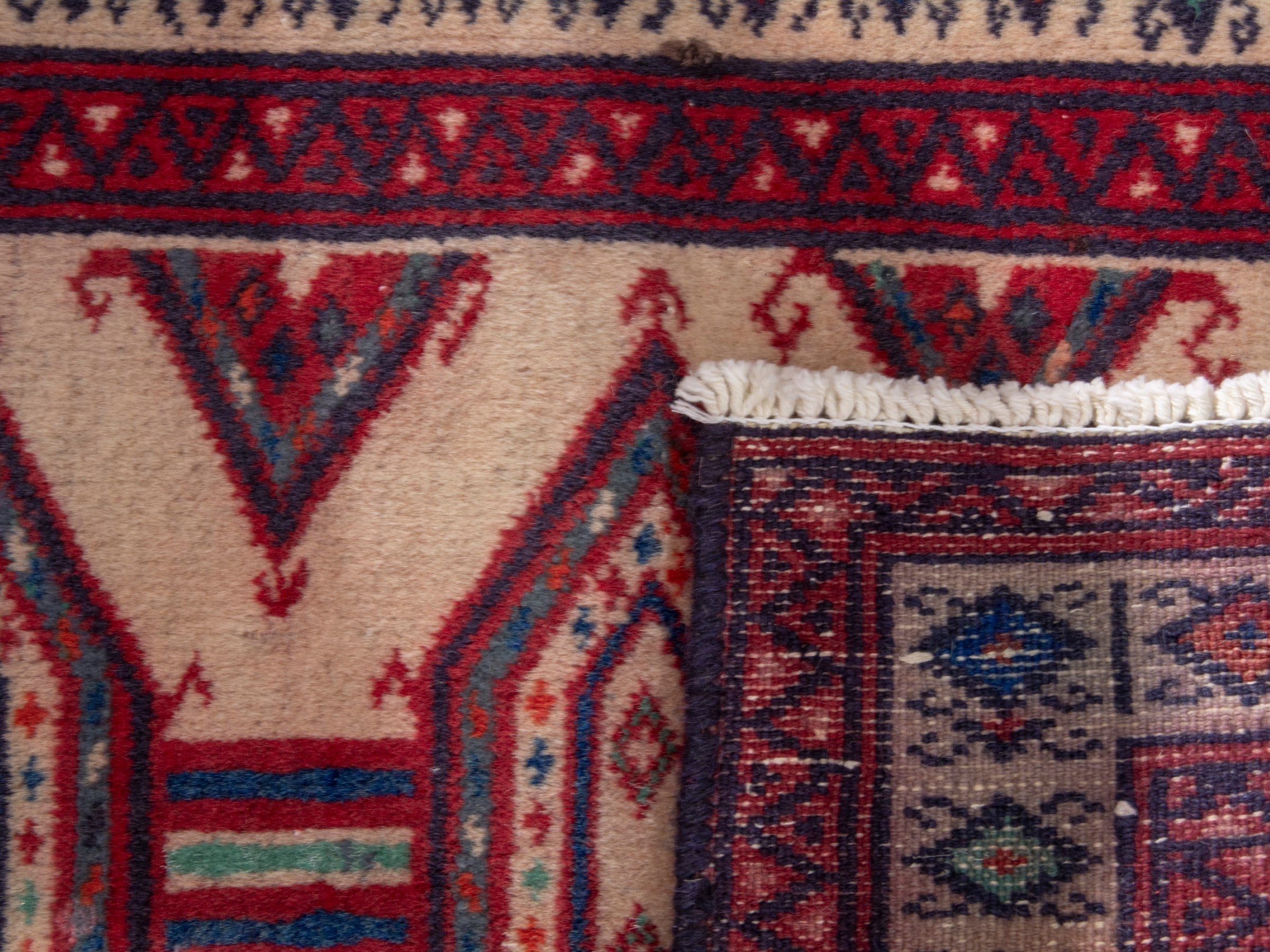 Persian Torkaman accent rug in burgundy and cream, view 8 of 8