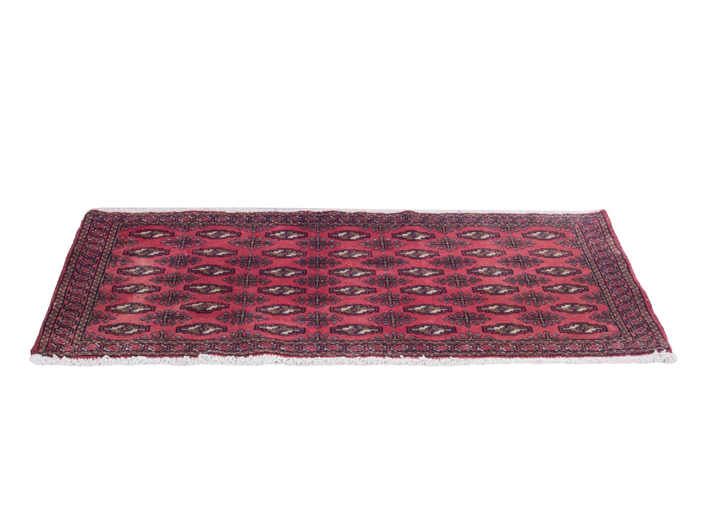 Persian Torkaman accent rug in rose and burgundy, view 2 of 8