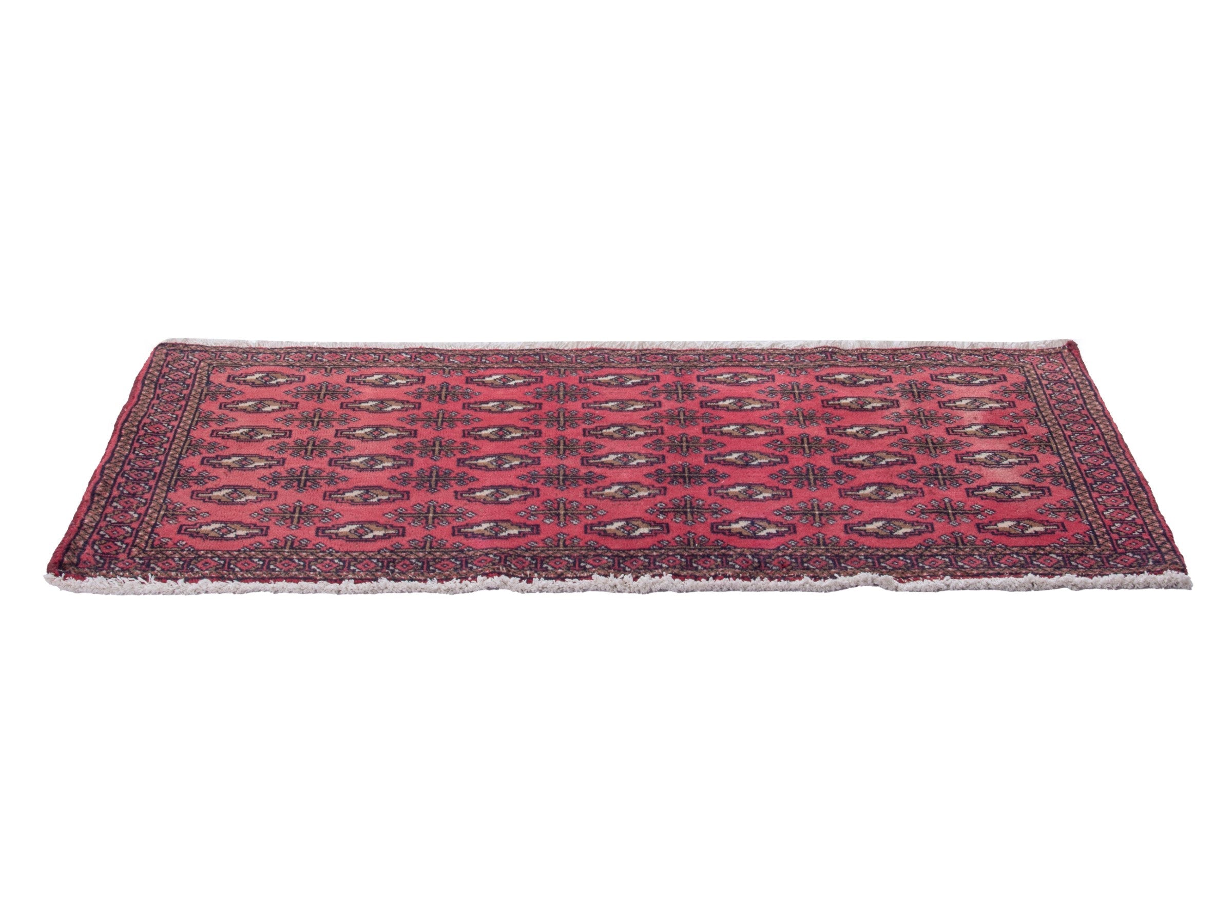 Persian Torkaman accent rug in rose and burgundy, view 3 of 8