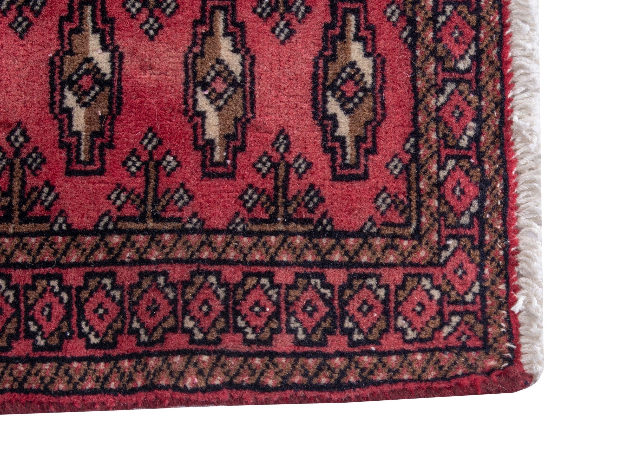 Persian Torkaman accent rug in rose and burgundy, view 4 of 8
