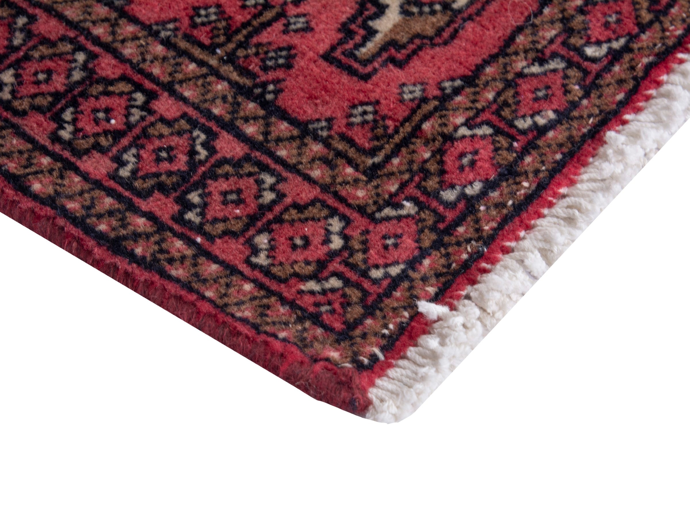 Persian Torkaman accent rug in rose and burgundy, view 5 of 8