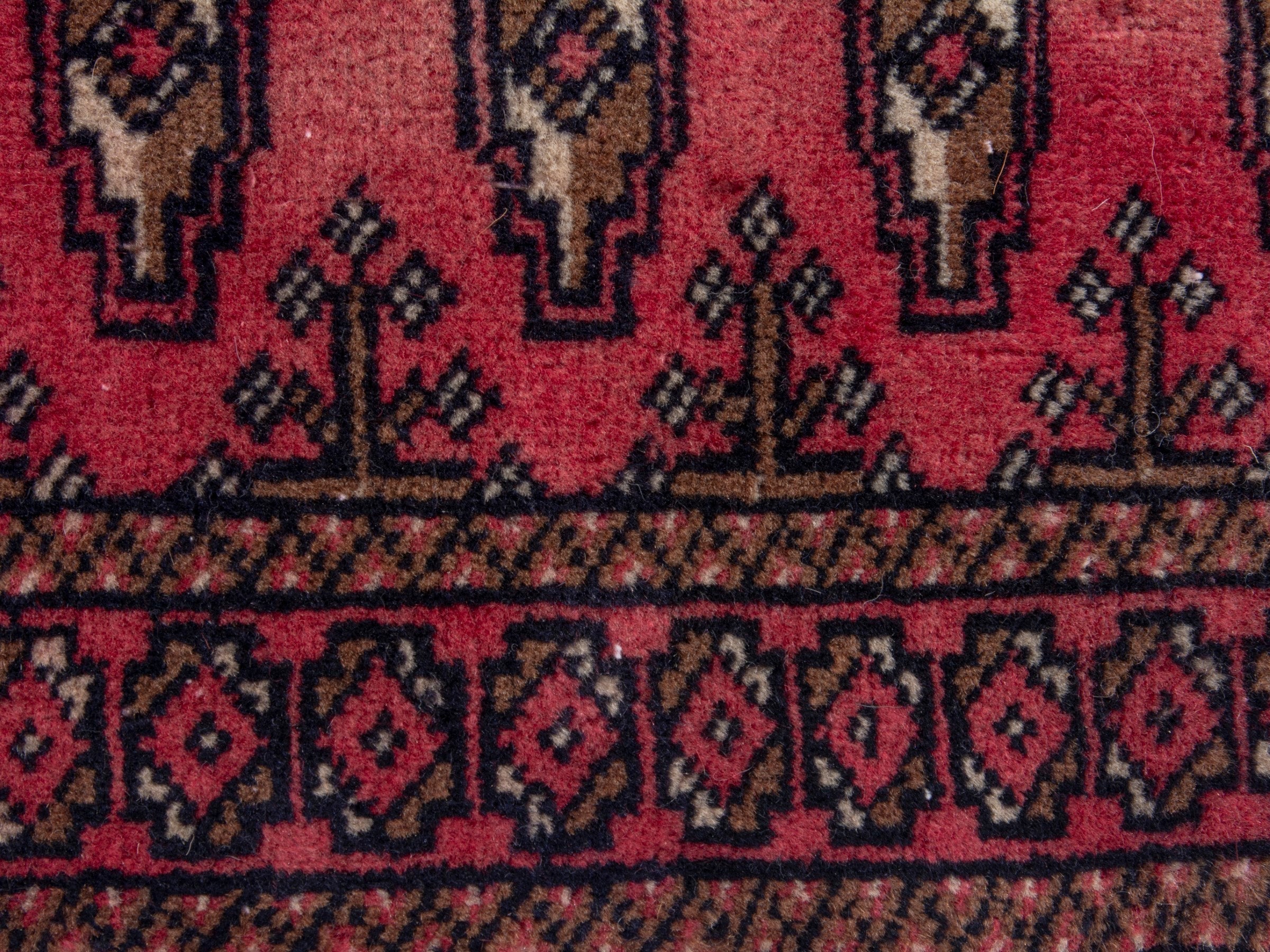 Persian Torkaman accent rug in rose and burgundy, view 6 of 8